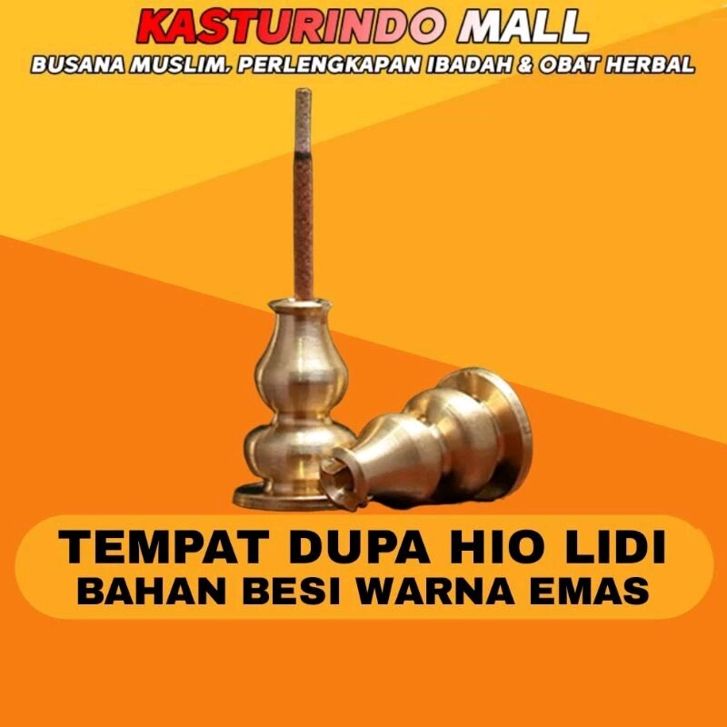 tempat dupa hio lidi berbahan besi stainless warna gold mabkhara dupa hio lido