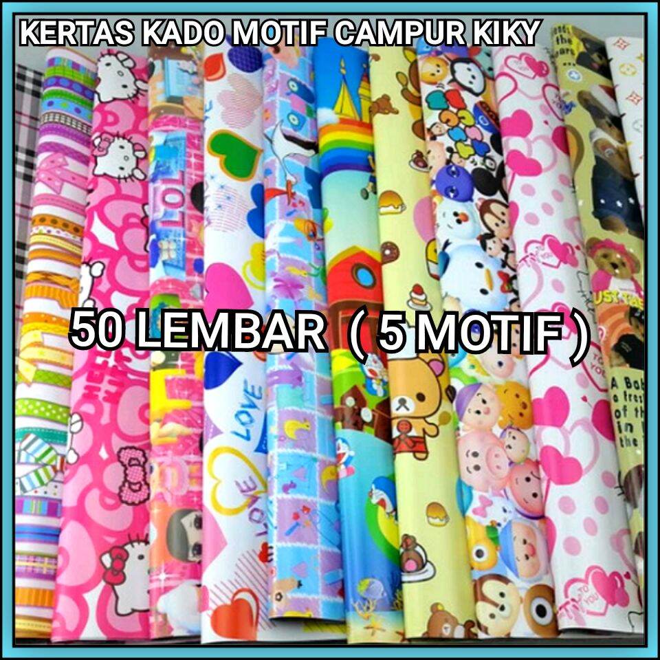 1 Pak Kertas Kado Motif Anak Campur GLOSSY TEBAL Isi 50 Lembar