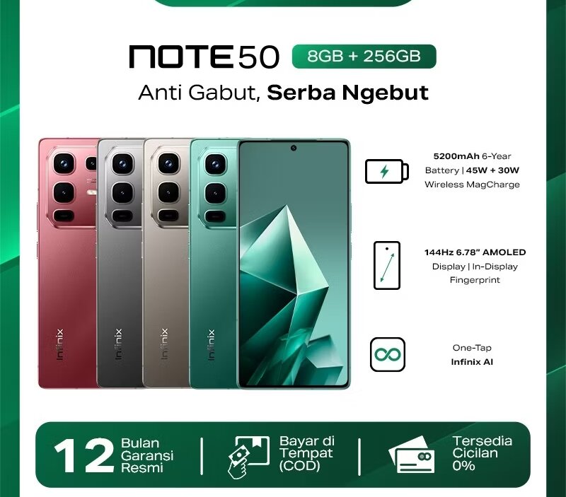 infinix note 50 4G 8/256 Garansi resmi Harga  2,648,000 rupiah*Gratis Ongkir