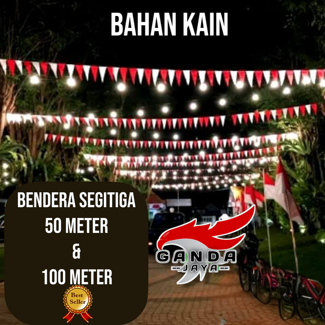 50 METER bendera segitiga merah putih dan warna warni acesoris karnaval 17 Agustus