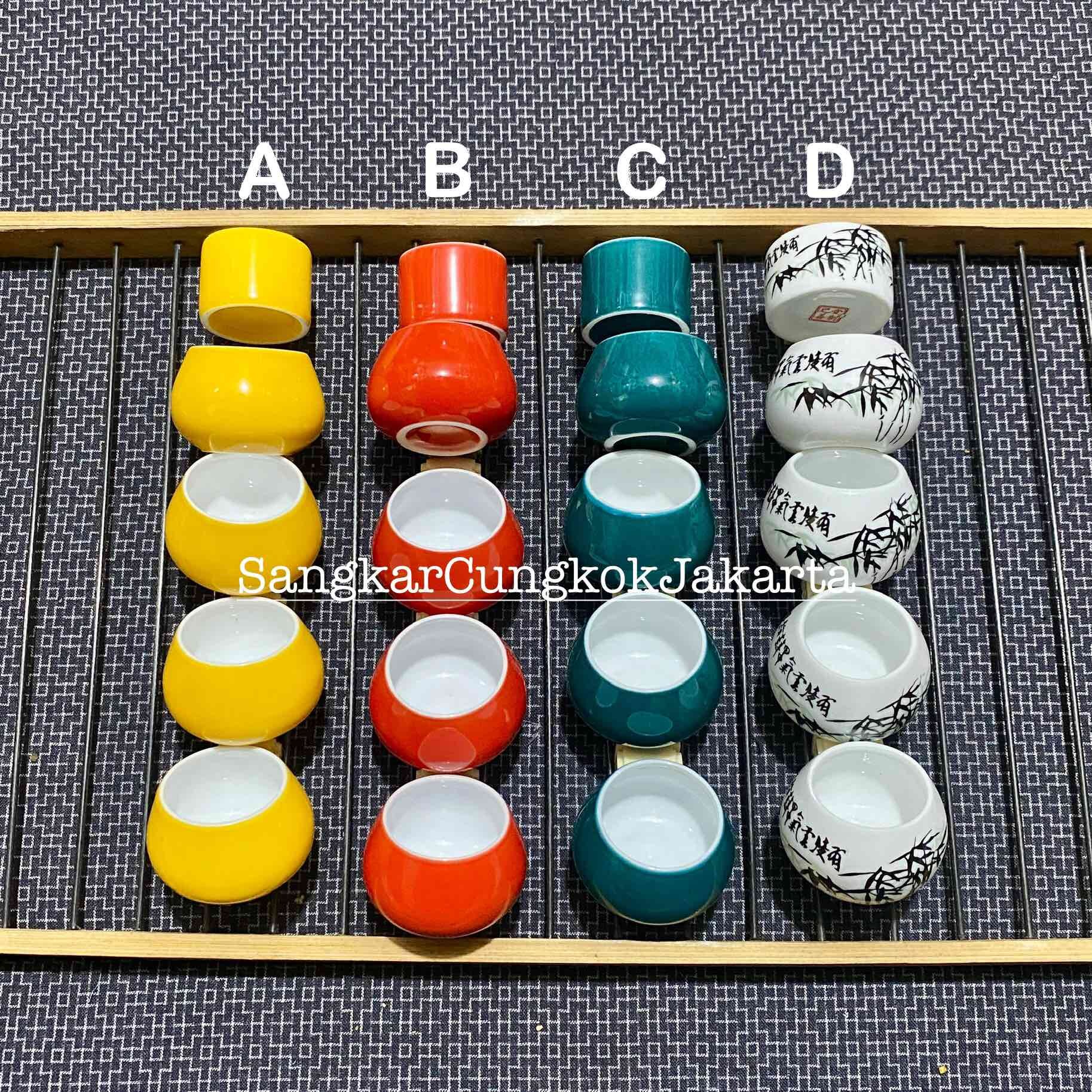 Cepuk Keramik Tempat Pakan Minum Burung Warna Solid Set 5pcs Ori Cungkok