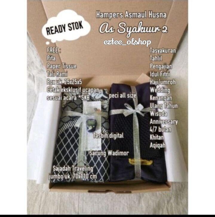 Paket AS SYAKUUR. Hampers Kado Hadiah hadiah box Souvenir Parcel sajadah sarung pengajian ultah pengaj…