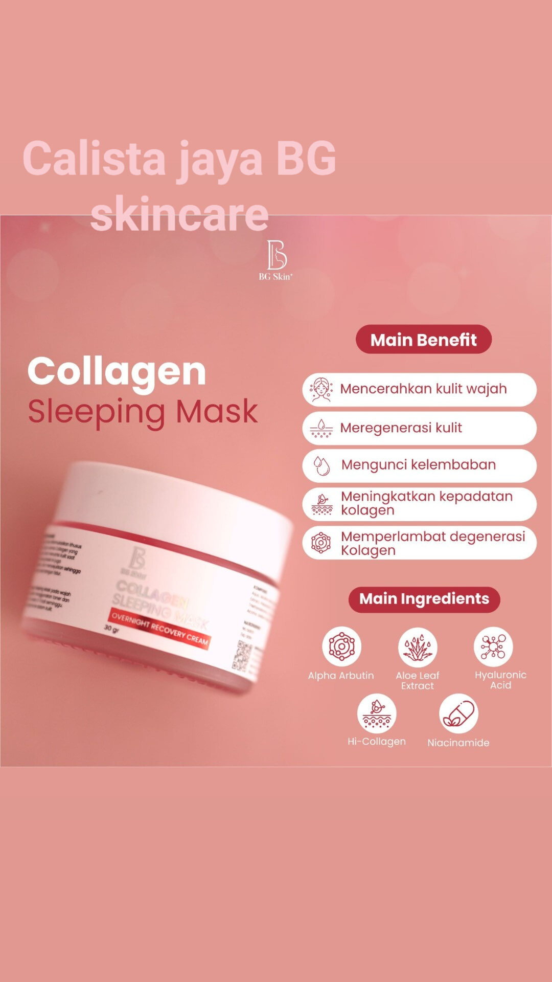 COLLAGEN SLEEPING MASK BG SKIN / BG SKINCARE / BEAUTY GLOW SKINCARE