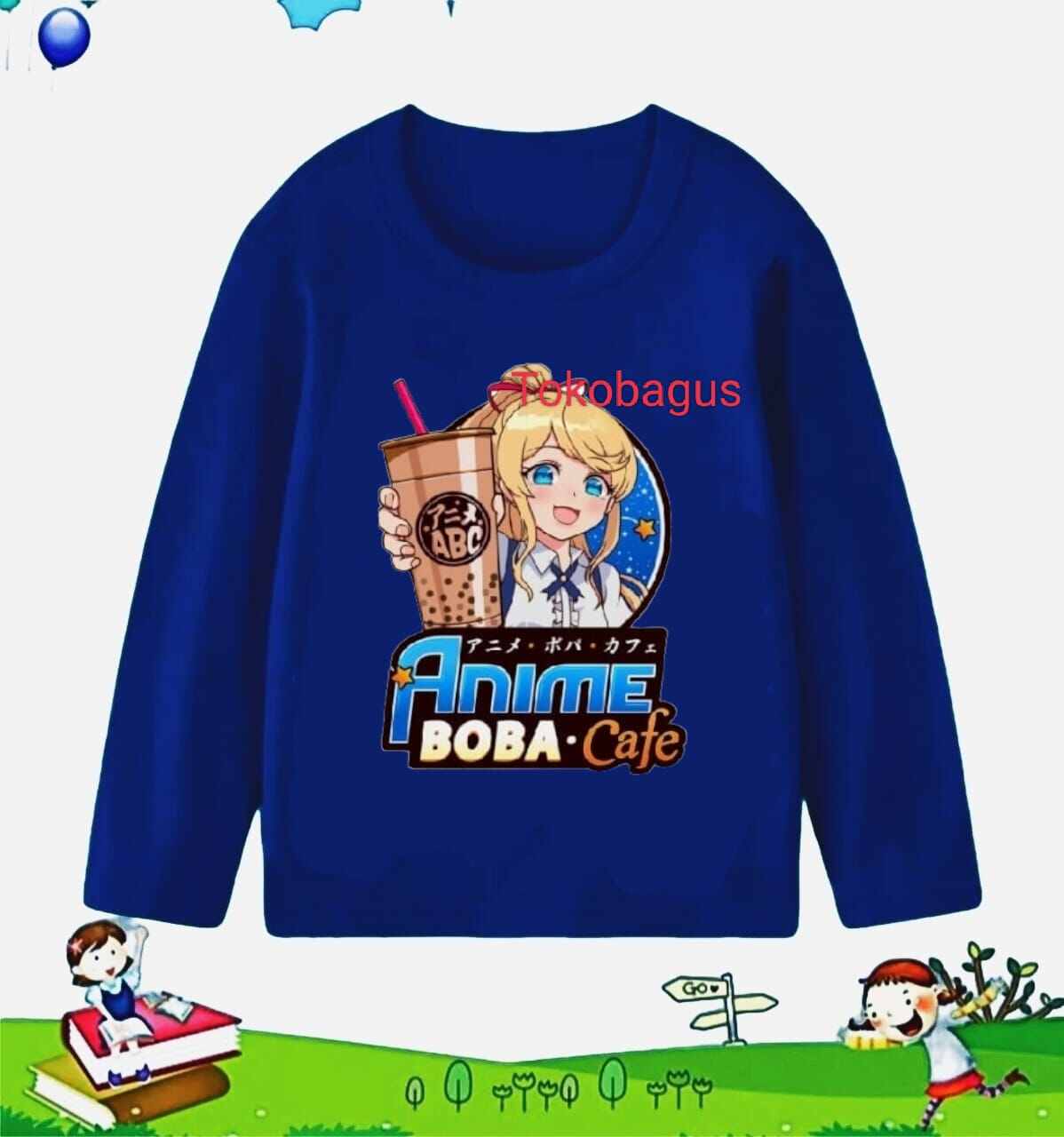 Kaos lengan panjang anak usia 1-12 tahun boba anime gambar DTF printing