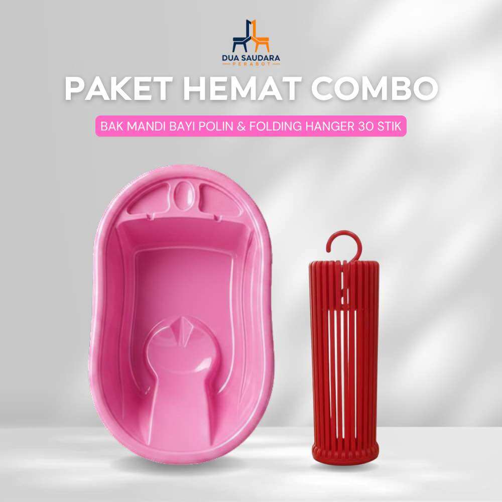 Paket Hemat Combo Bak Mandi Bayi Polin & Folding Hanger 30 Stik