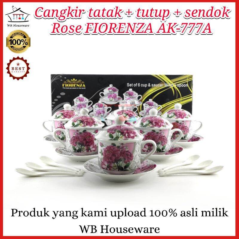 tea set porcelain + tutup + tatakan / cangkir motif FIORENZA AK-777A