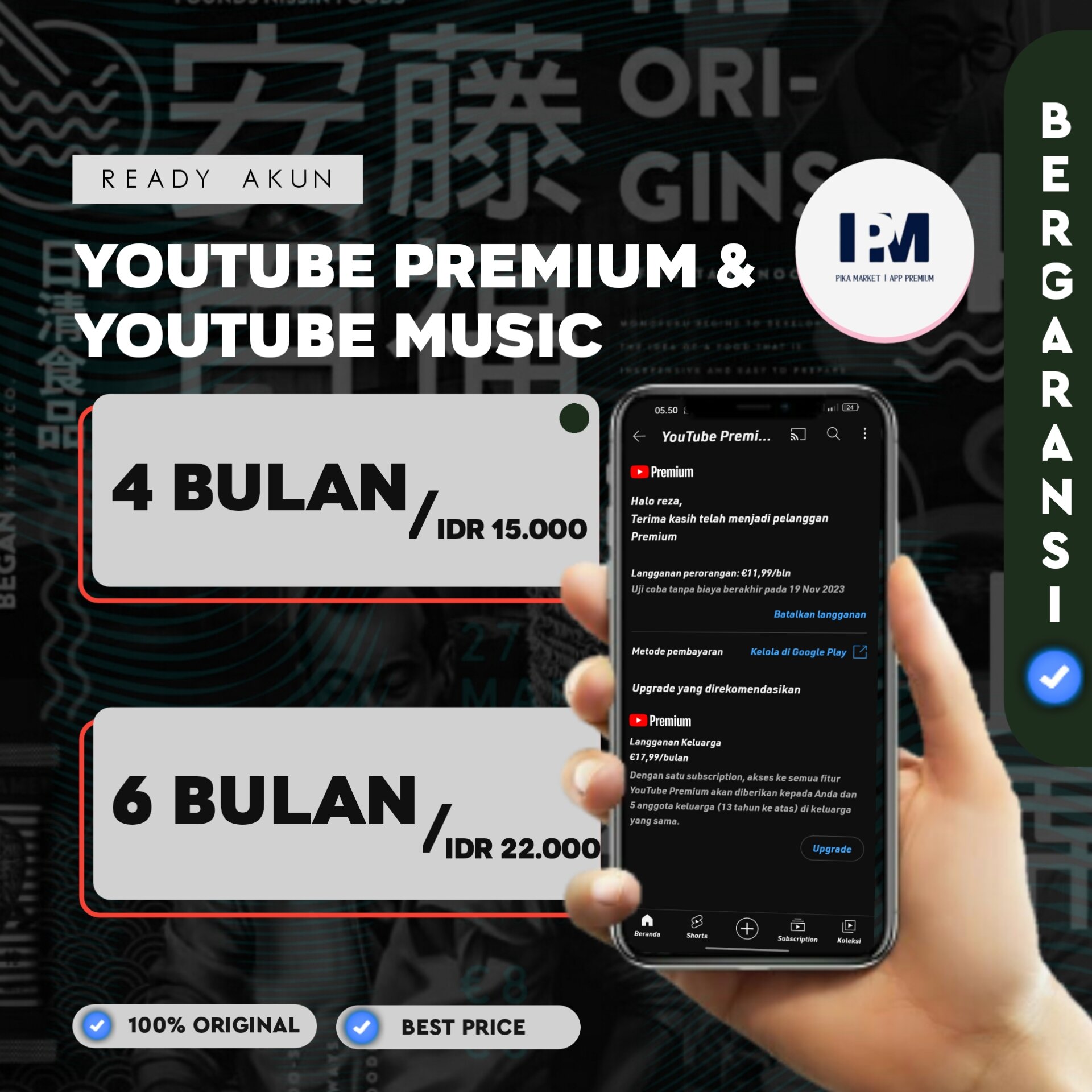 YouTube Premium | Varian 4/6/3 Bulan | YT Prem| LANGSUNG DIKIRIM Harga 15,500 rupiah*Gratis Ongkir