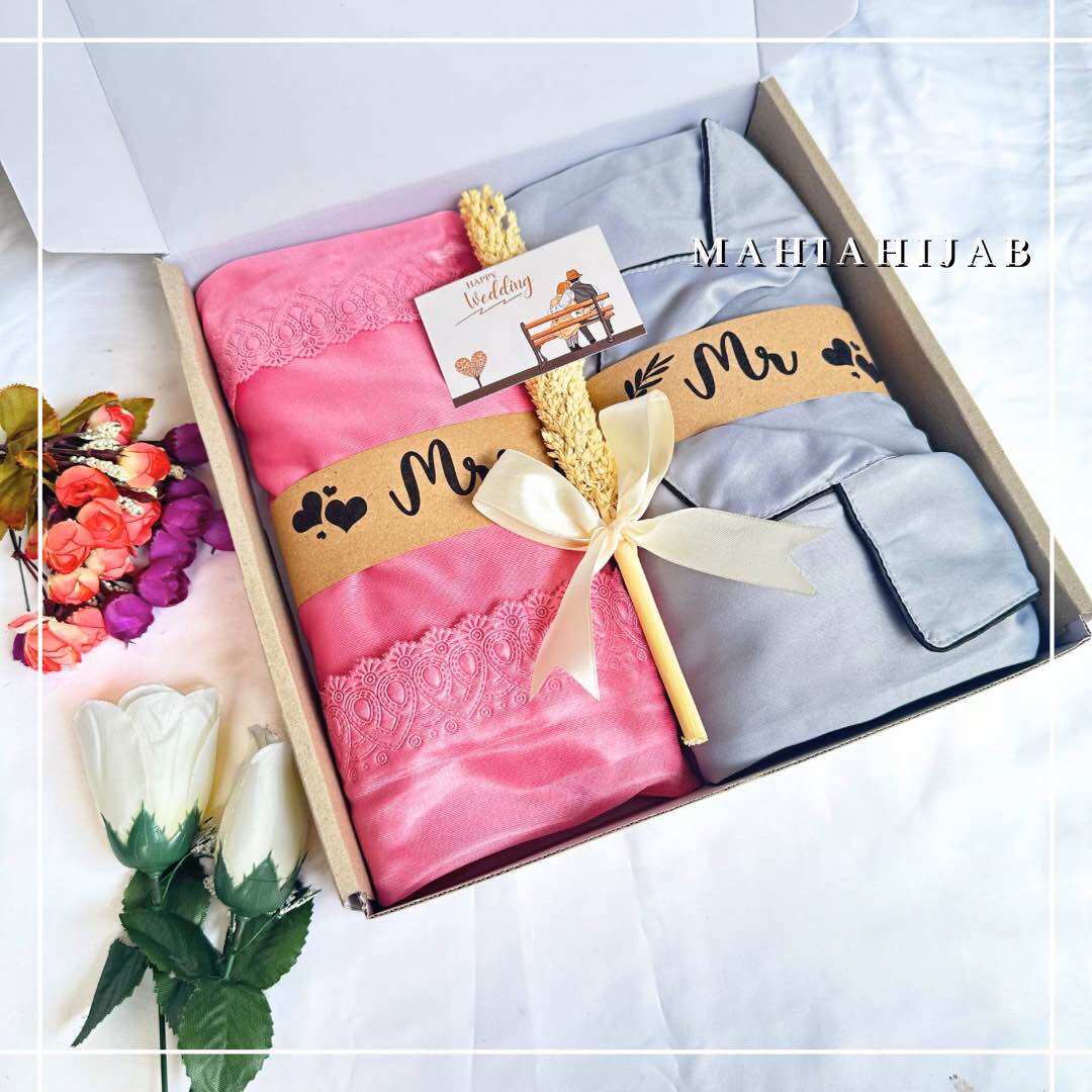 Hampers pernikahan Baku Tidur Piyama Satin Couple / Kado Pasangan Piyama Pria dan Lingerie Kimono Wanita