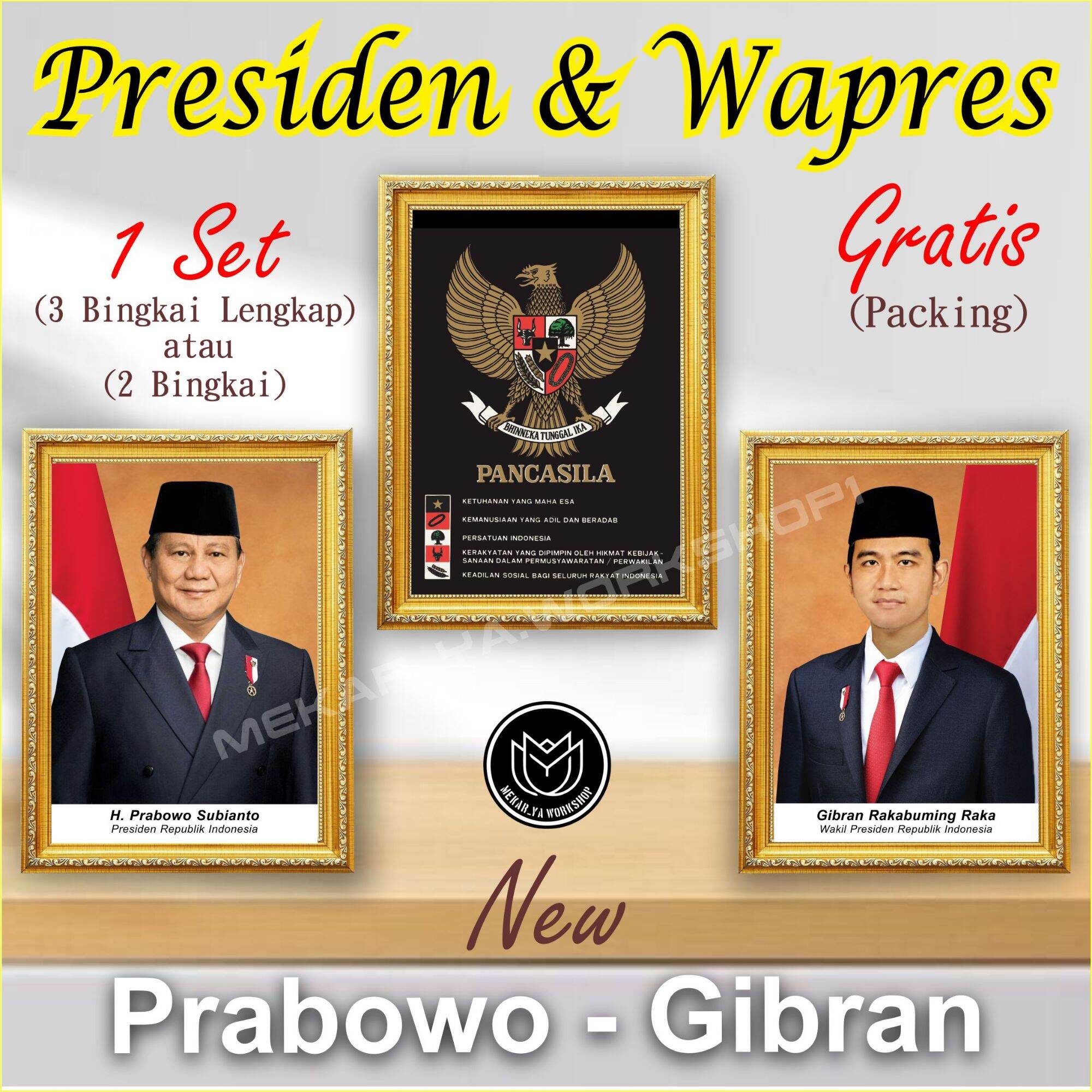 Frame Bingkai Foto Gambar Presiden & wakil presiden lengkap pancasila kantor sekolah kelas