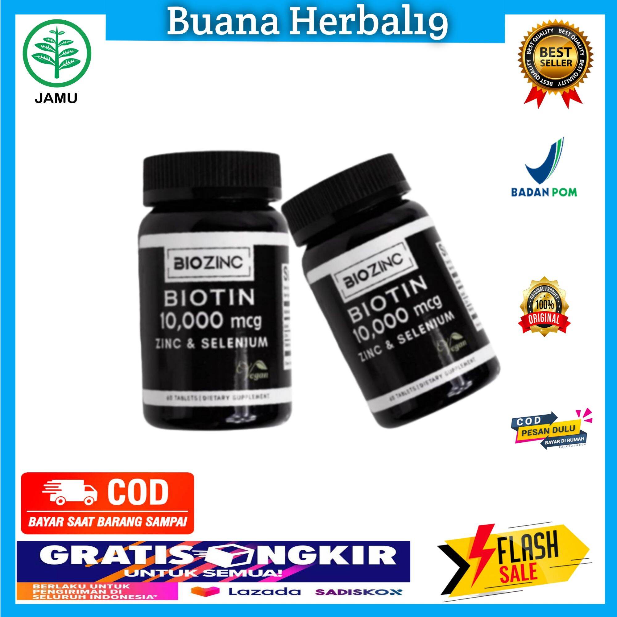 BIOZINC ( BIOTIN 10.000mg + Zinc Dan Selenium ) 60 Tabs Suplemen Rambut ...