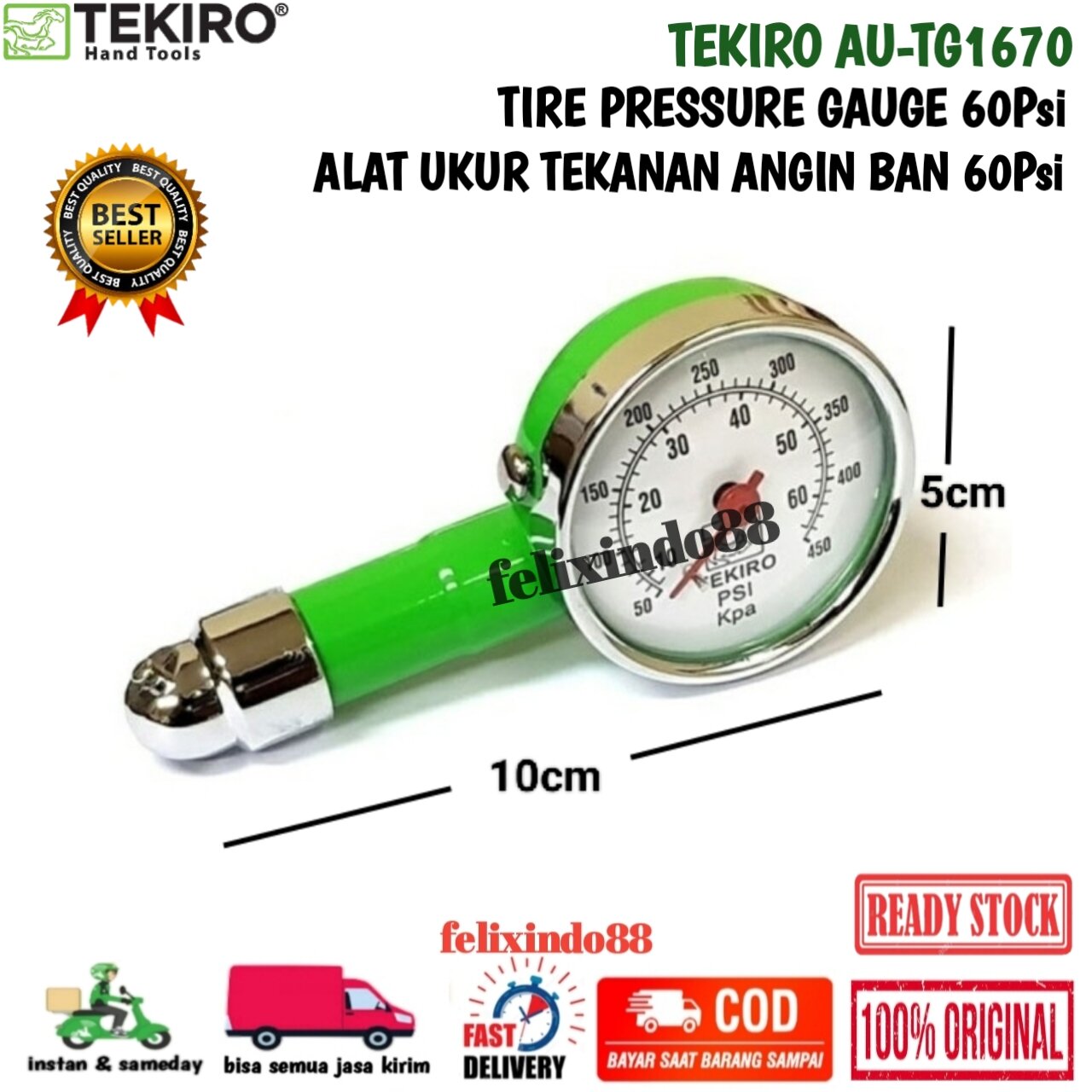 Alat Ukur Tekanan Ban Mobil Tekiro Au Tg1670 Tire Gauge Bulat Original