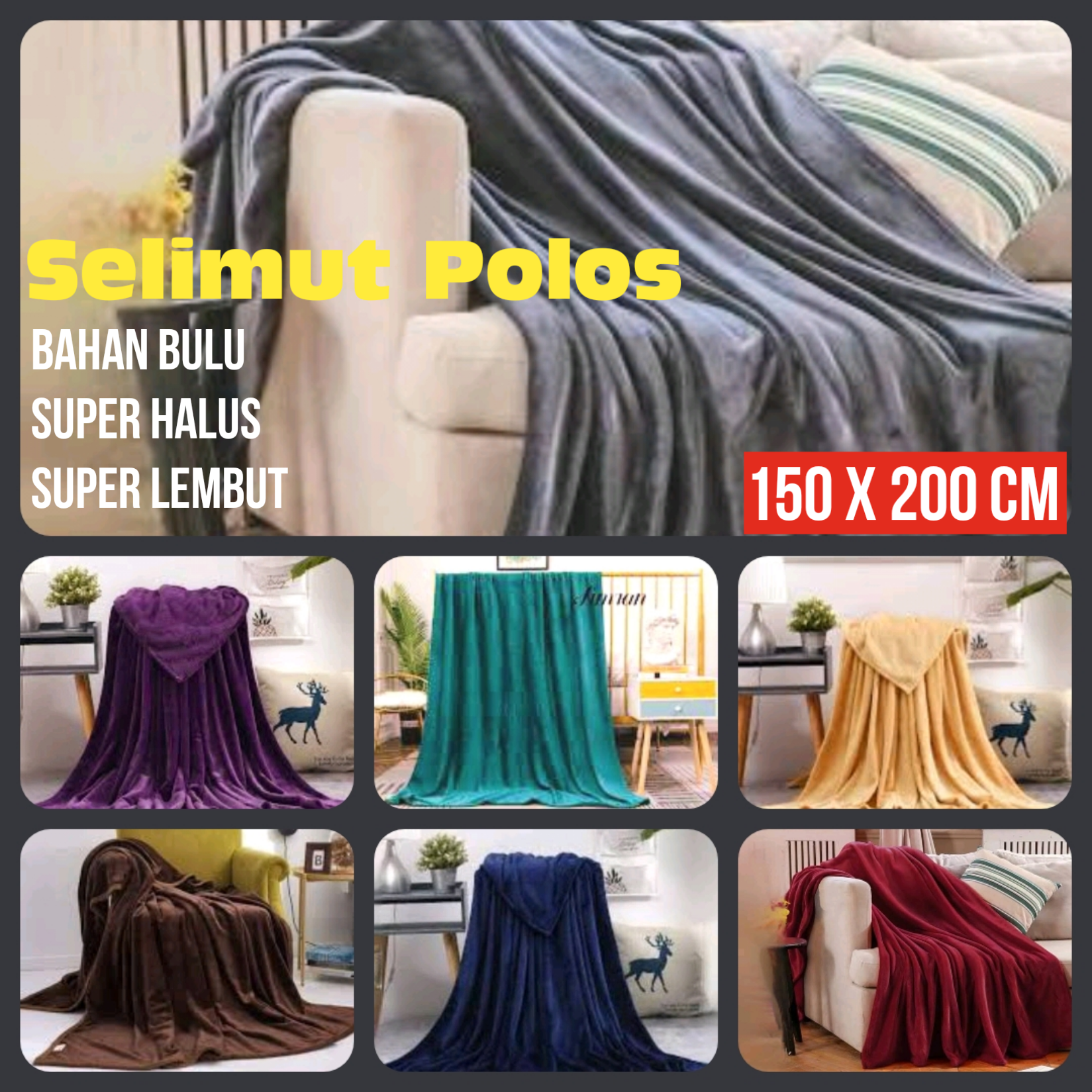 Selimut Polos Bulu Import Premium Ukuran 150x200 CM Super Lembut