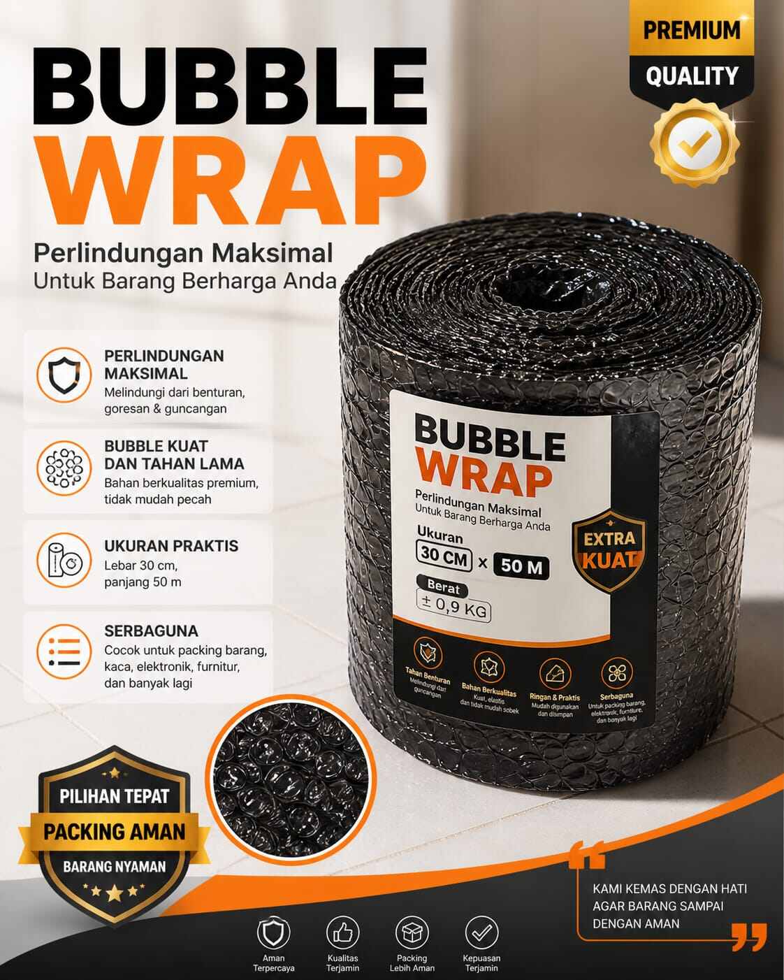 Bubble wrap 30cm x 50 meter potongan