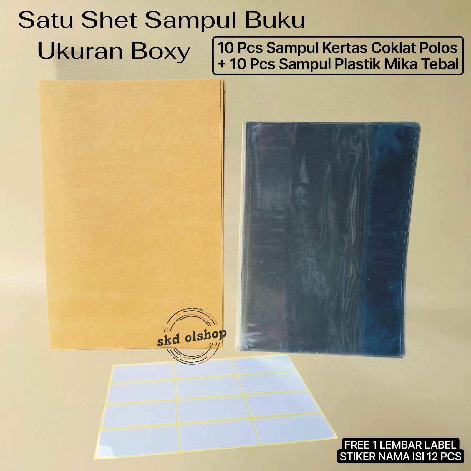 SAMPUL BUKU TULIS SATU SHET ISI 20 PCS 10 PCS SAMPUL MIKA + 10 PCS SAMPUL COKLAT FREE STIKER LEBEL NAMA