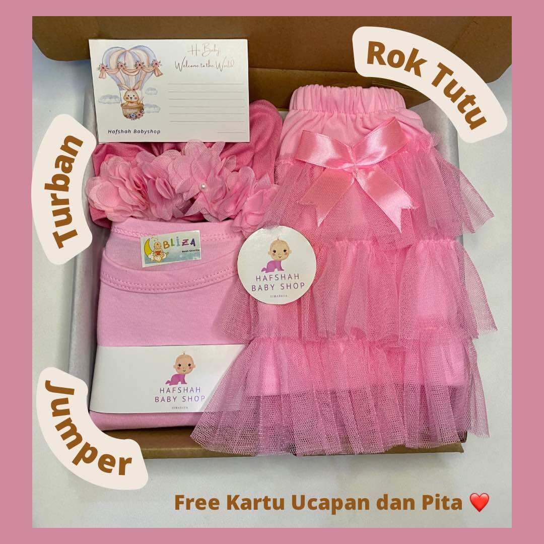 Hampers Set ROK TUTU, Kado Bayi Perempuan, set Rok Tutu, Jumpsuit, Turban Bunga, Kado Lahiran, Hampers…