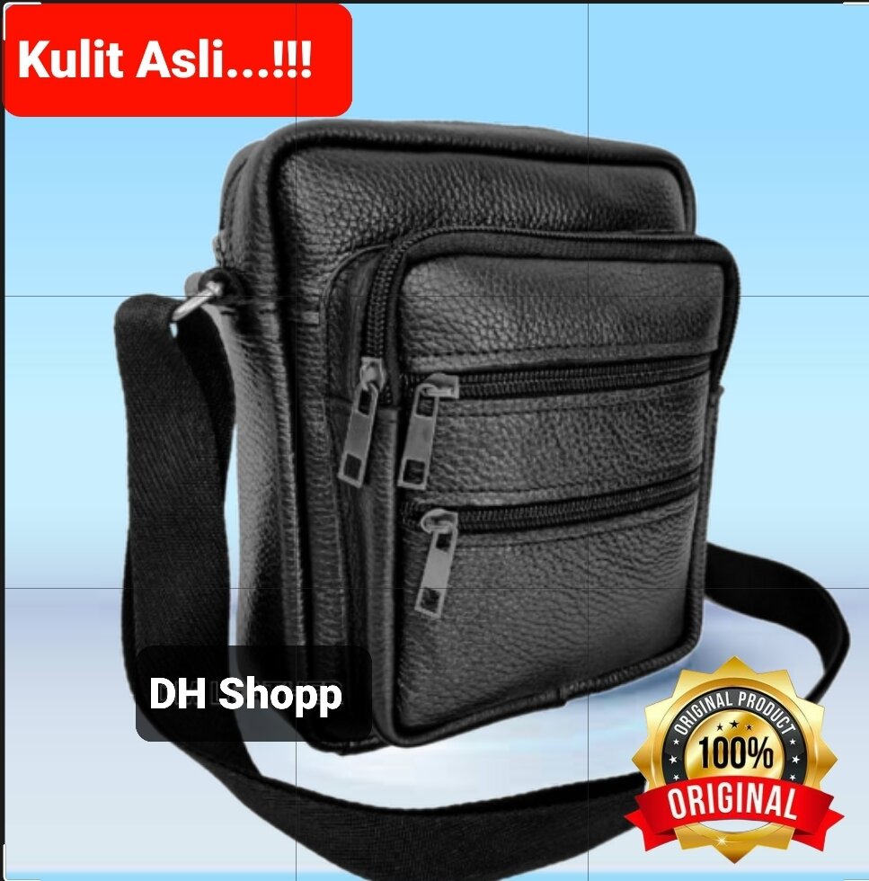 Cow leather men's sling bag multi pocket