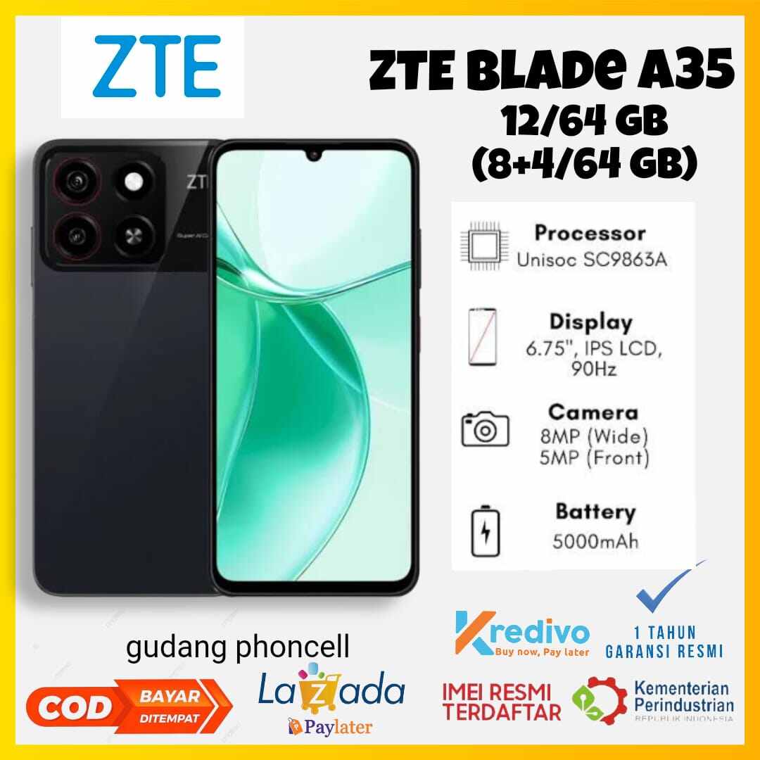 Zte Blade A35 Ram 12+64 GB (4+8 GB) layar 6,75 in garansi resmi 1 tahun Harga 995,000 rupiah*Gratis Ongkir