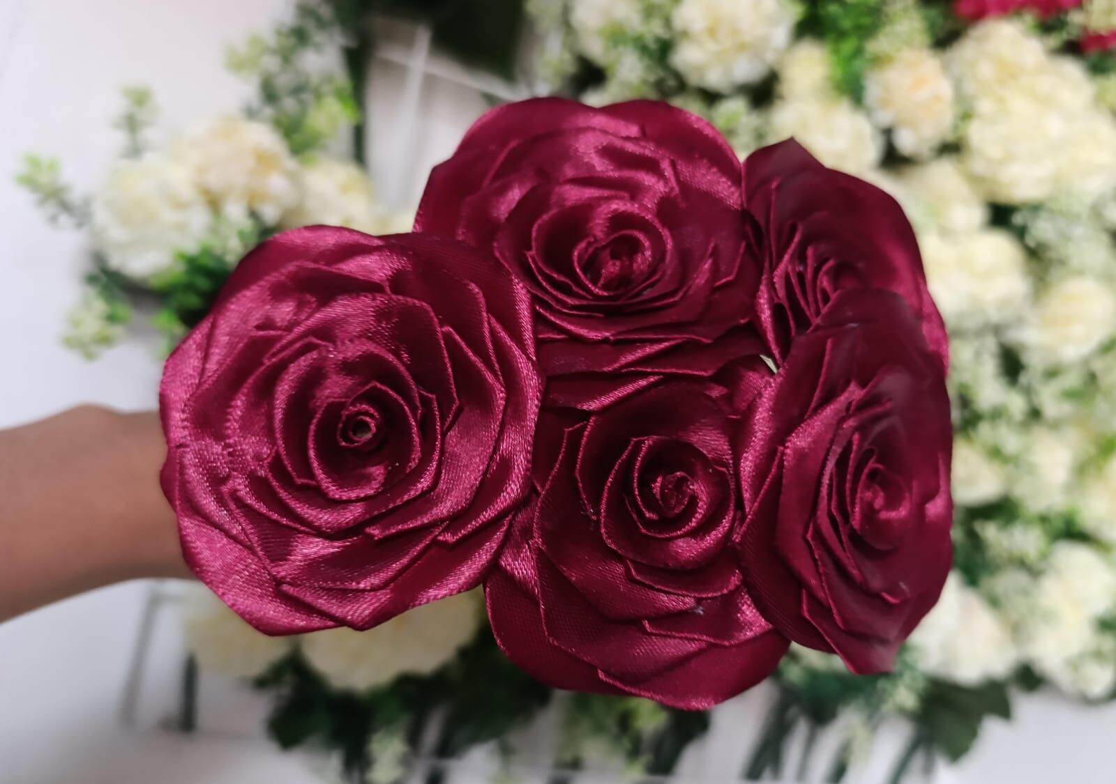 bunga satin / bunga pita satin / bunga mawar satin