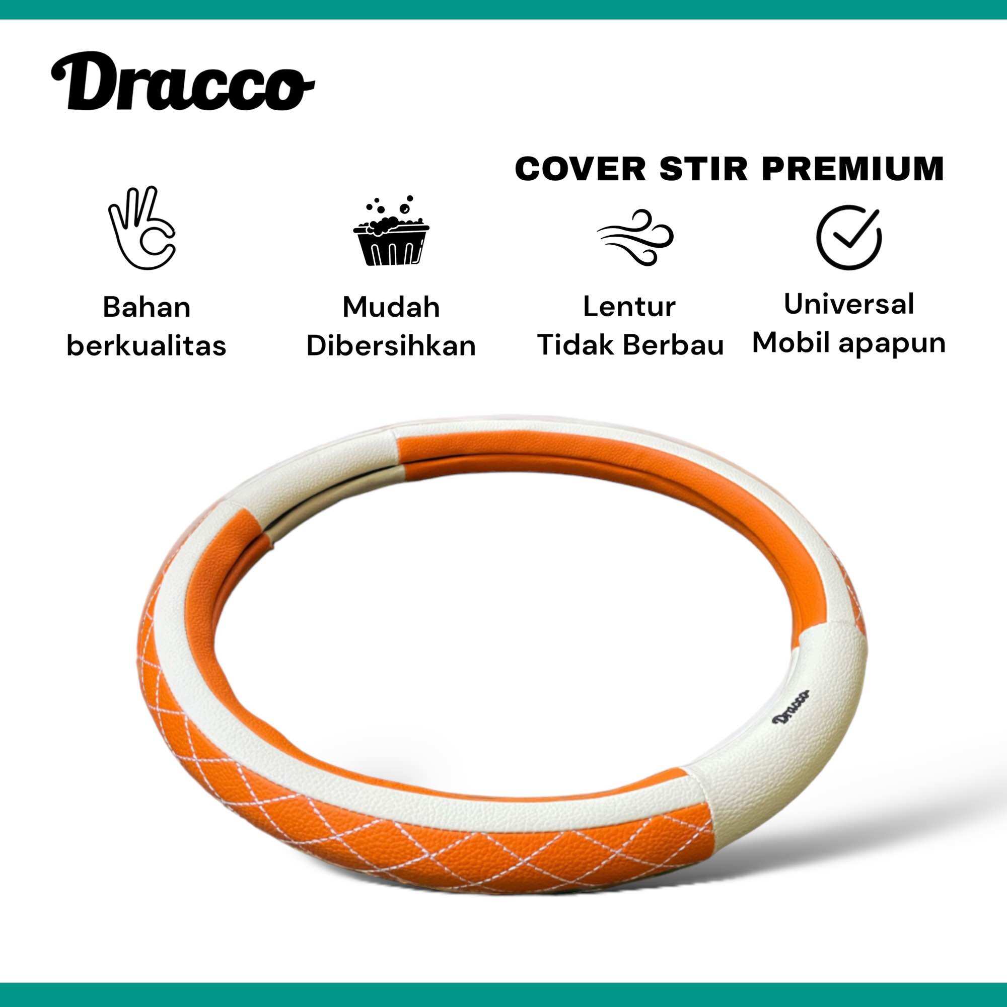Sarung setir mobil kulit premium DRACCO Cover Stir Steering wheel cover LINEA WHITE ORANGE Harga 102,500 rupiah*Gratis Ongkir