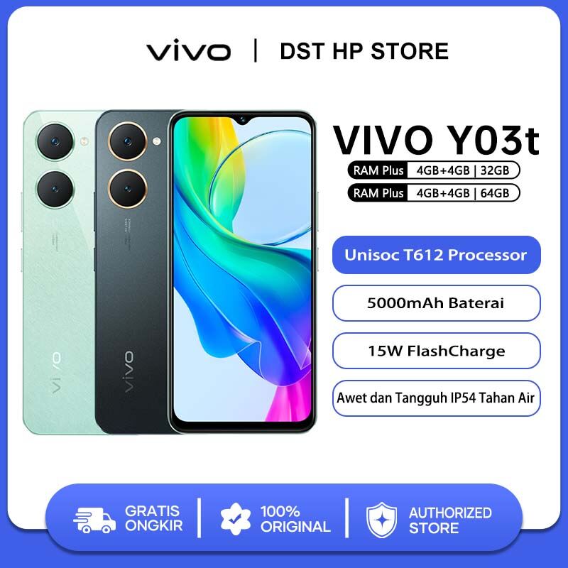Vivo Y03T 4/64Gb Ram 4Gb+4Gb Rom 64Gb Cheap Cellphone Latest Vivo 2024 100% Original Official Guarantee Harga 1,399,000 rupiah*Gratis Ongkir