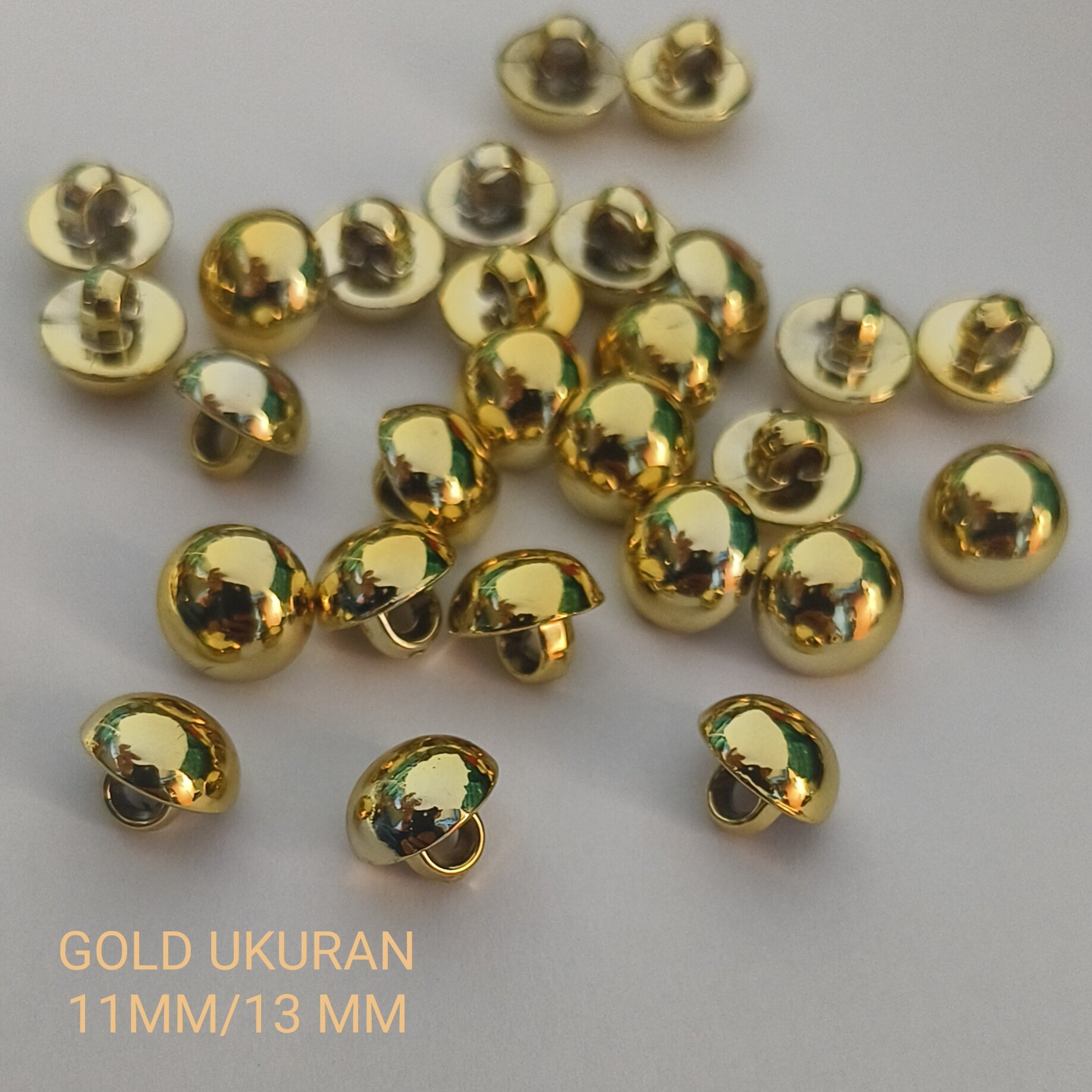 Kancing Baju hias Gold jamur polos timbul ukuran 11mm/13mm 100 pcs