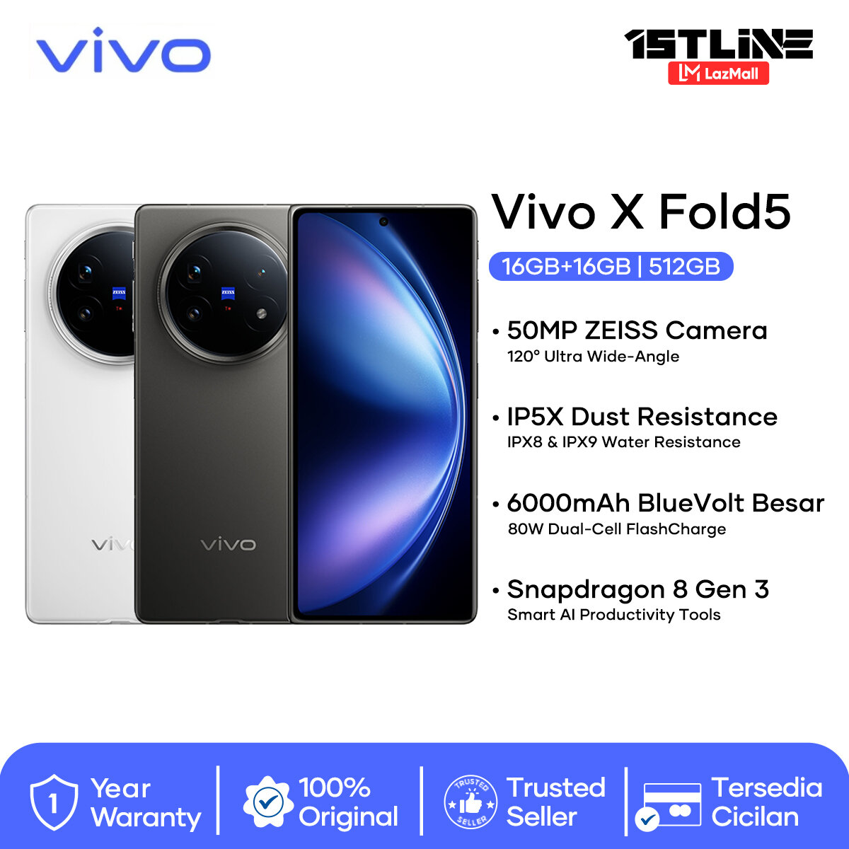 Vivo X Fold5 5g (16/512Gb) - Official Vivo Indonesia Warranty Harga 24,999,000 rupiah*Gratis Ongkir