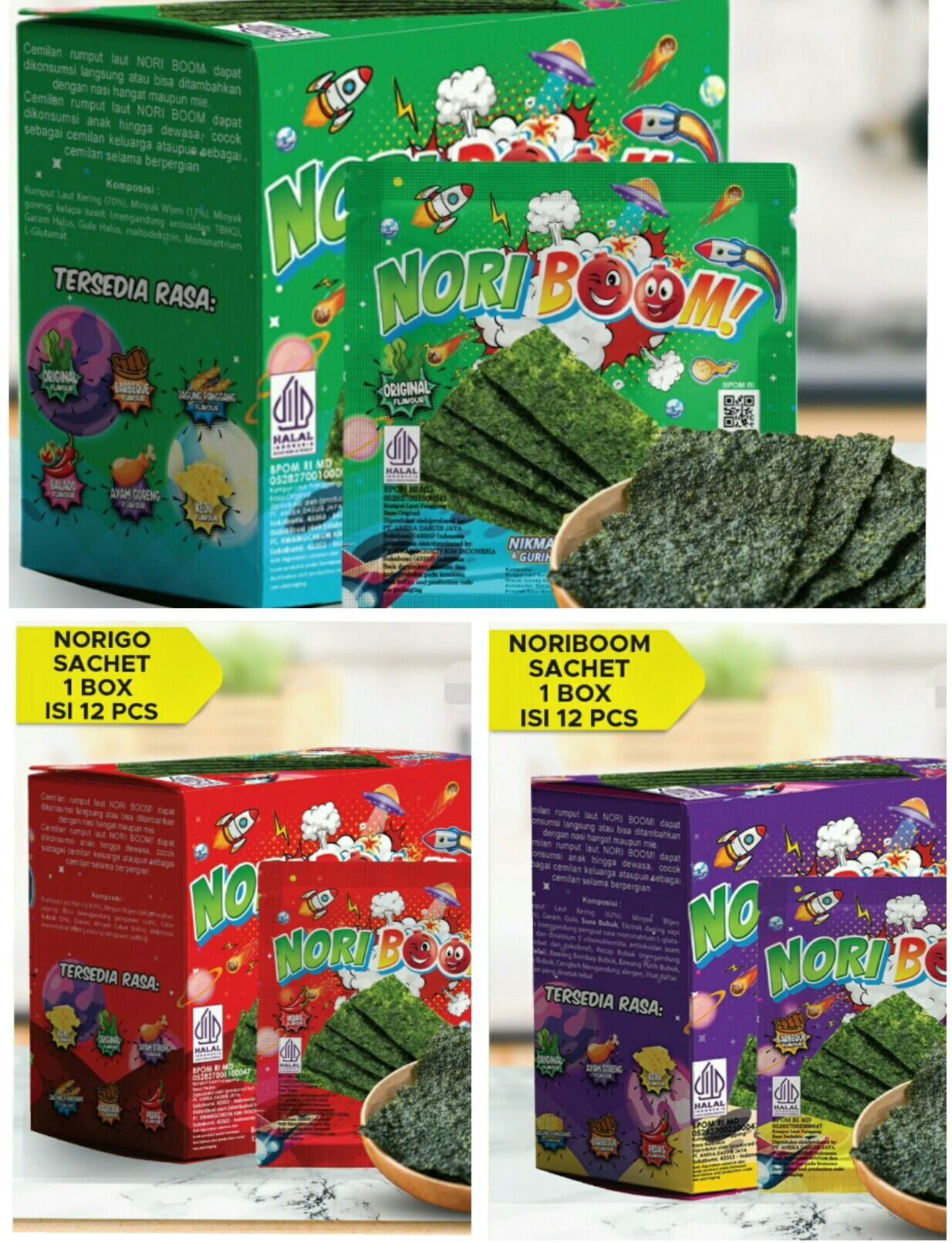 Nori Boom (1 BOX ISI 12 PCS) / Nori Sachet Seaweed Snack 3 gr Rumput