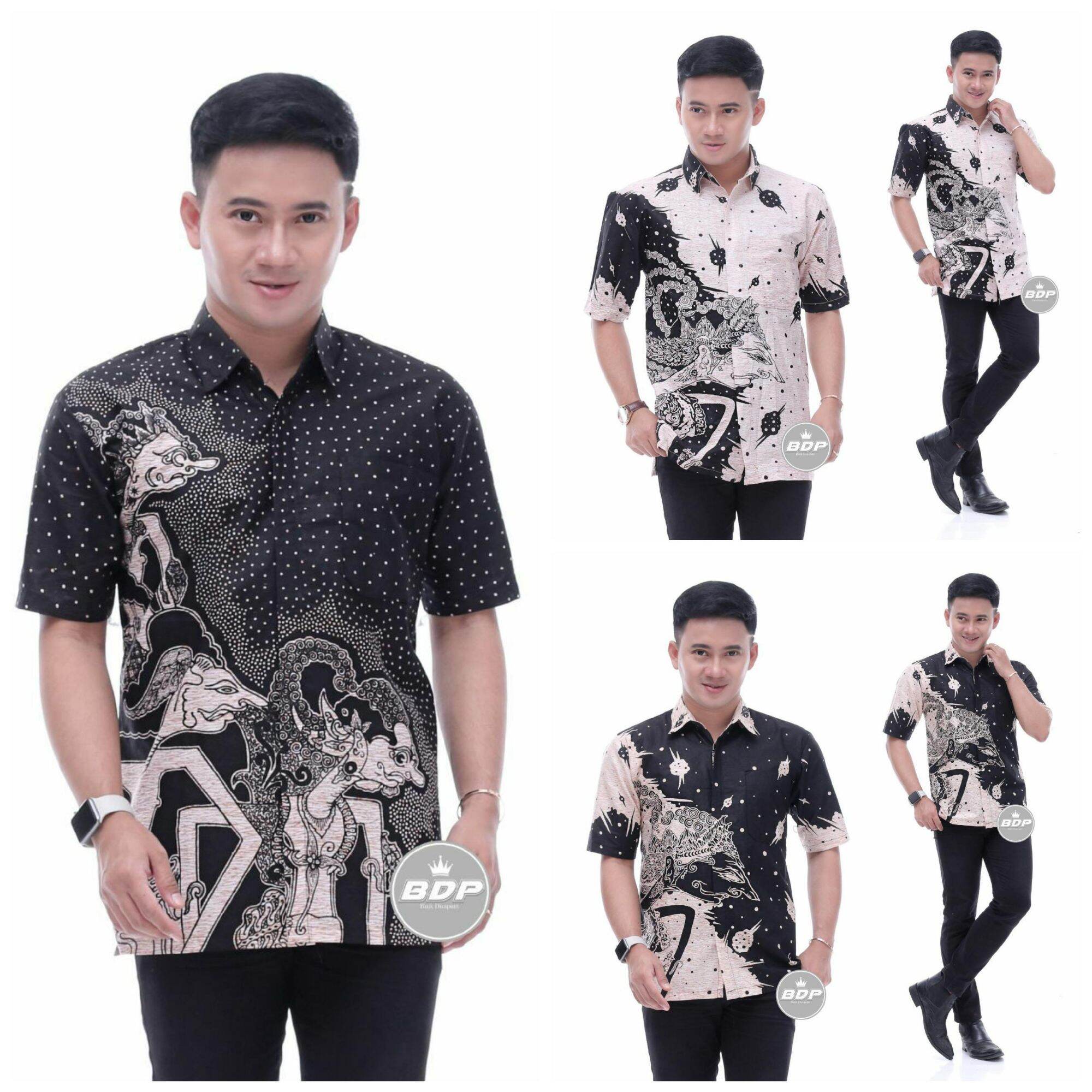 Hem Batik Hitam Manis Motif Wayang Baju Batik Keren Lengan Pendek Lazada Indonesia Hem batik motif wayang