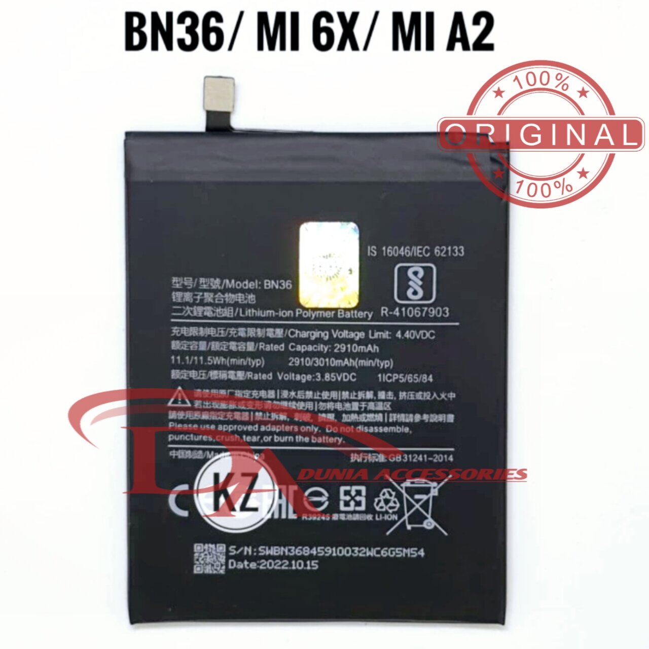 Original !!! Baterai Batre BN36 For Xiaomi Mi A2 MiA2 Battery