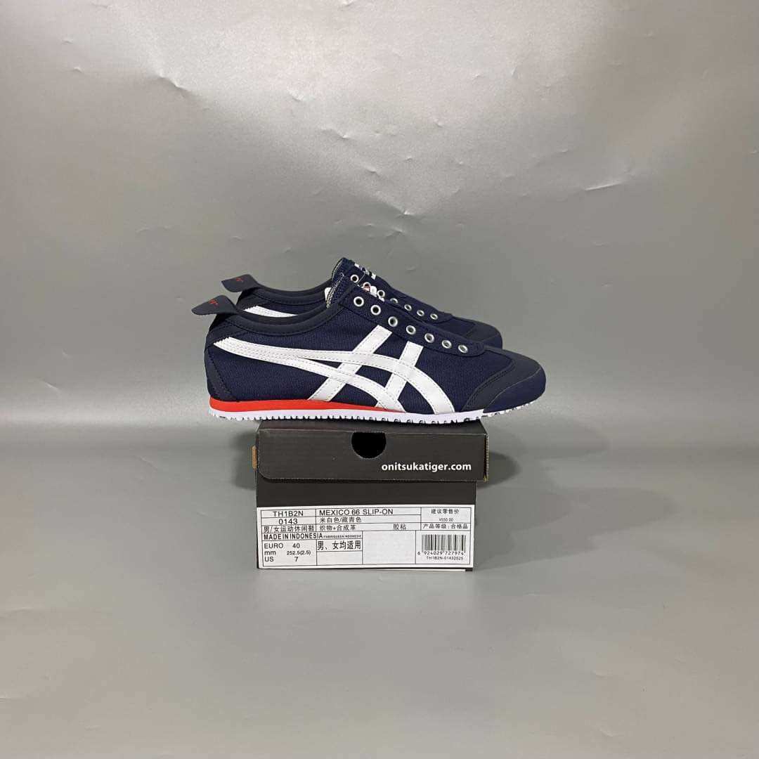 SEPATU ONITSUKA TIGER MEXICO 66 SLIP ON NAVY WHITE RED MADE IN