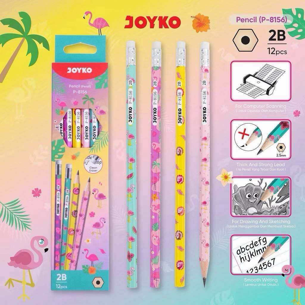 Pencil Pensil P-8156 FLAMINGO JOYKO + PENGHAPUS 2B 1 Box 12 Pcs