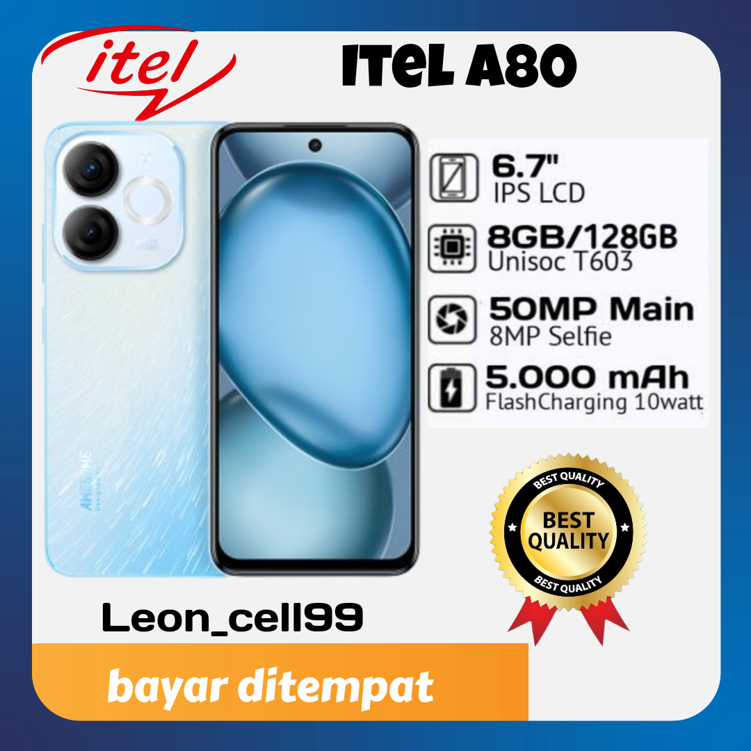 Infinix Itel A80 8 + 128 GB, 50 mp camera 5000mAh fast charging-tips C 6.7 "HD + waterdrop display 1 year warranty (IMEI listed) Harga 985,000 rupiah*Gratis Ongkir