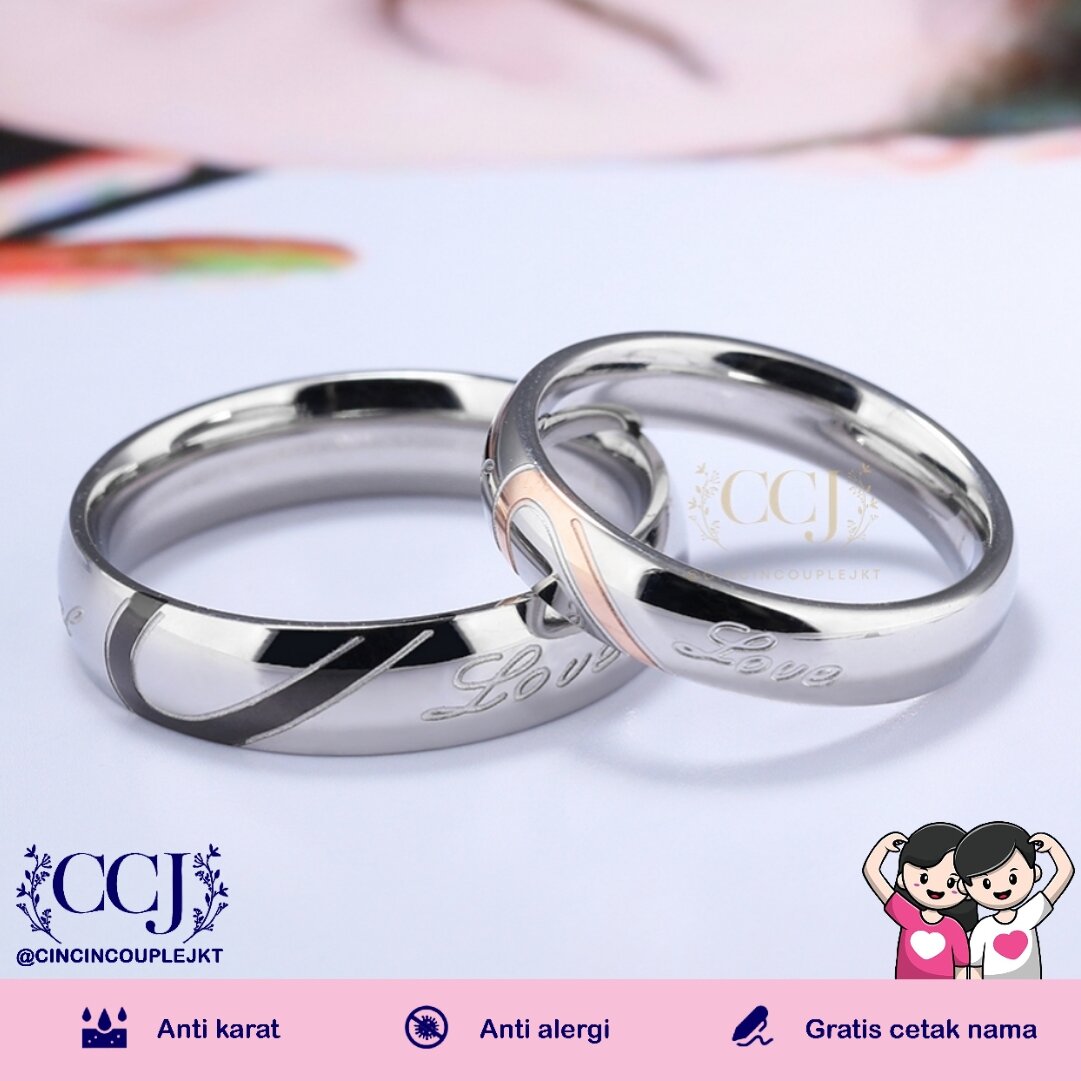 [GRATIS CETAK NAMA] Cincin Couple Titanium Anti Karat R06 / Cincin Pasangan
