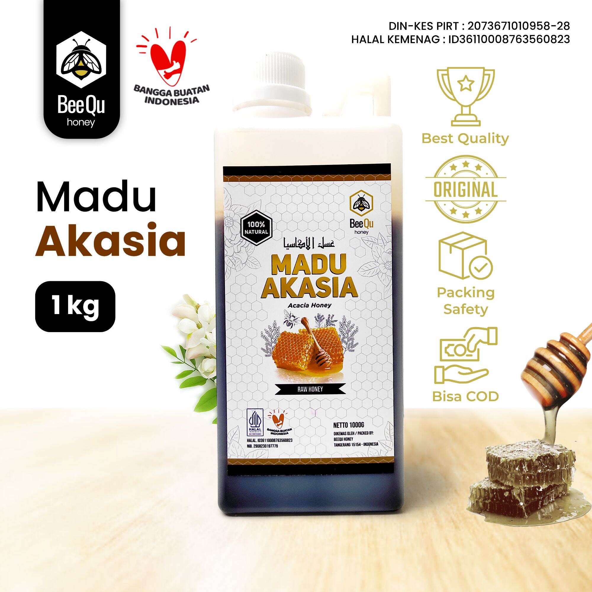 Madu Murni Asli Nektar Akasia Carva Carpa 100% Pure Raw Honey 1KG - BeeQu Honey