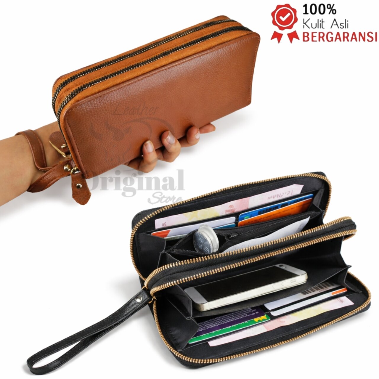Women's wallet long zipper leather 100% women's wallet branded cowhide Garut