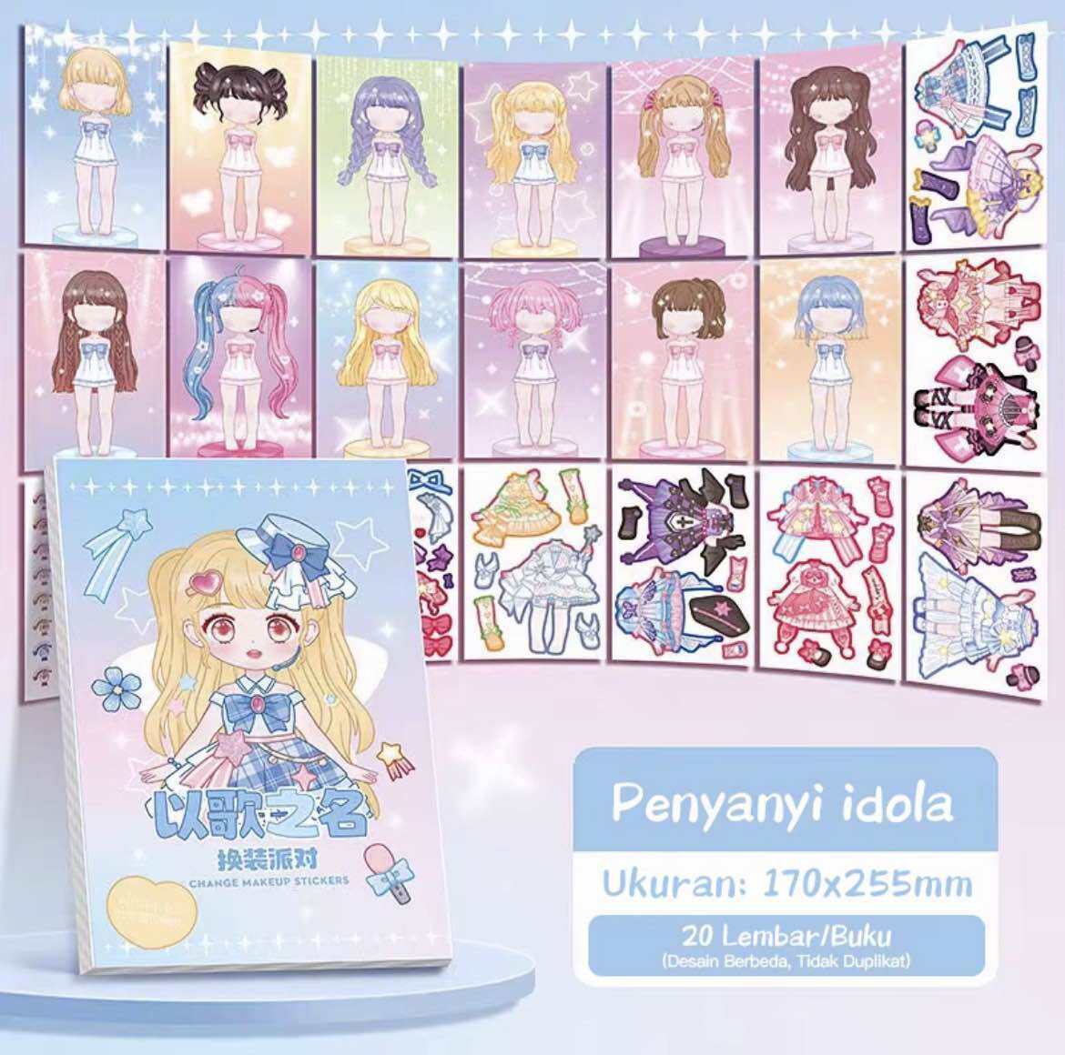 Buku Sticker Diy / Dress Up Book / Fashion Diary BP Korea Change Face Stiker Ganti Baju Dan Wajah Dekorasi Kartun Lucu Makeup Princess Besar