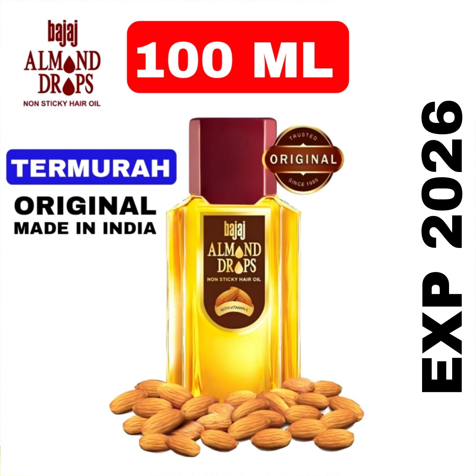 ALMOND DROPS OIL BAJAJ 100ML Vitamin E Rambut Hair Oil Penghilang Ketombe  Rambut Vitamin Rambut