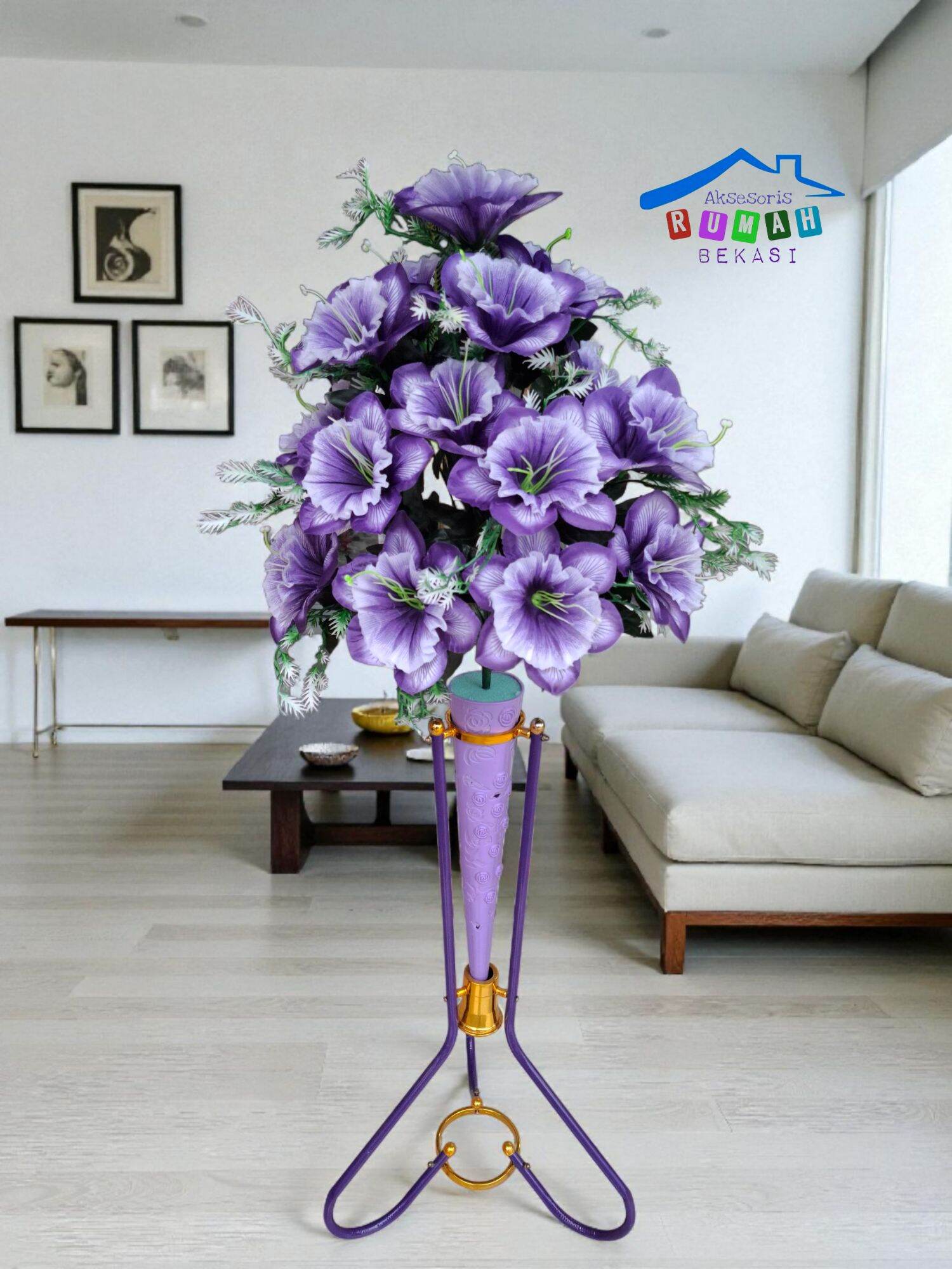 BUNGA SUDUT GLORIA / MORNING GLORY 18 KUNTUM DENGAN POT STANDING BESI