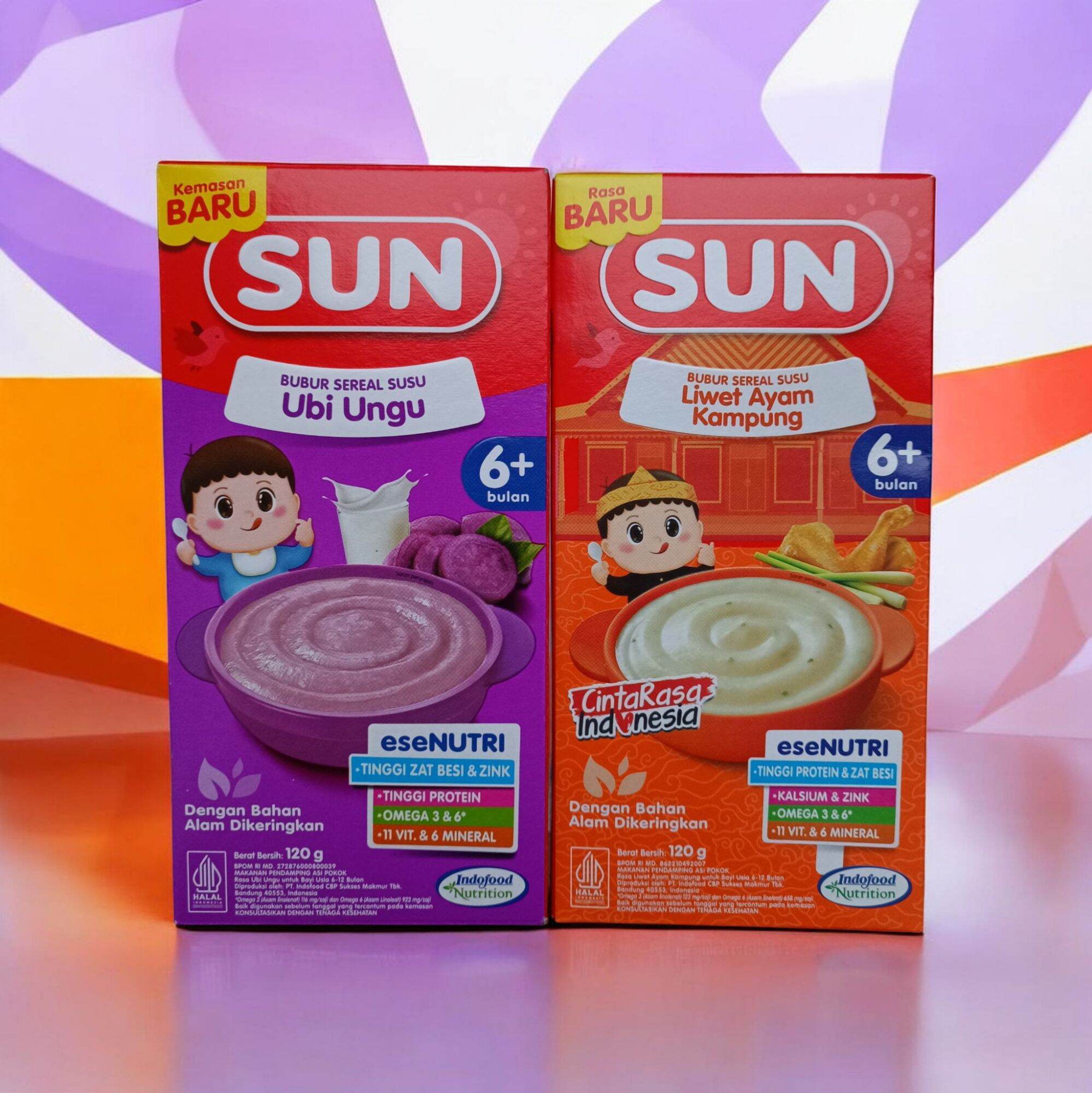 Bubur Bayi SUN Bubur Sereal ubi ungu/ayam kampung dan bayam/liwet ayam kampung ukuran 120gr Usia 6+ ke atas