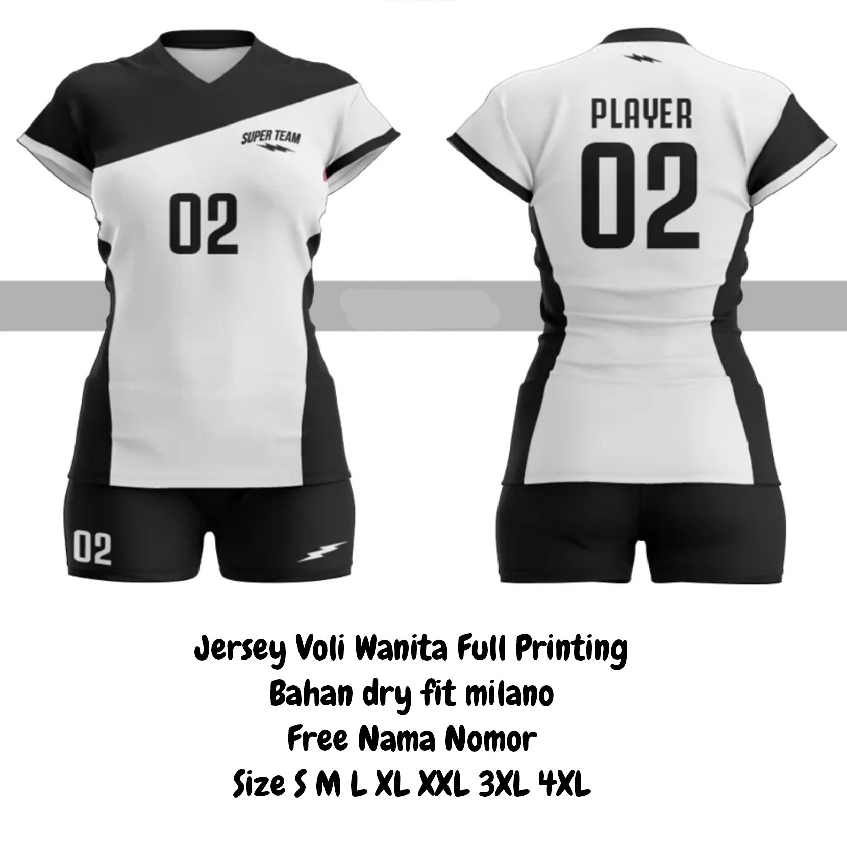 Jersey Voli Wanita Hitam Putih Jual Jersey Voli Wanita Hitam