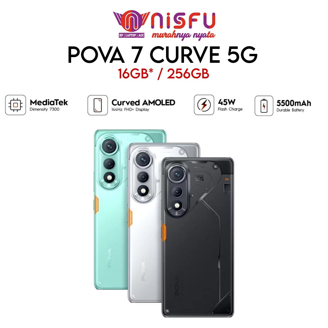 TECNO POVA 7 CURVE 5G | CURVE AMOLED | 45W FAST CHAREGE | GARANSI RESMI Harga  3,499,000 Ringgit*Penghantaran Percuma