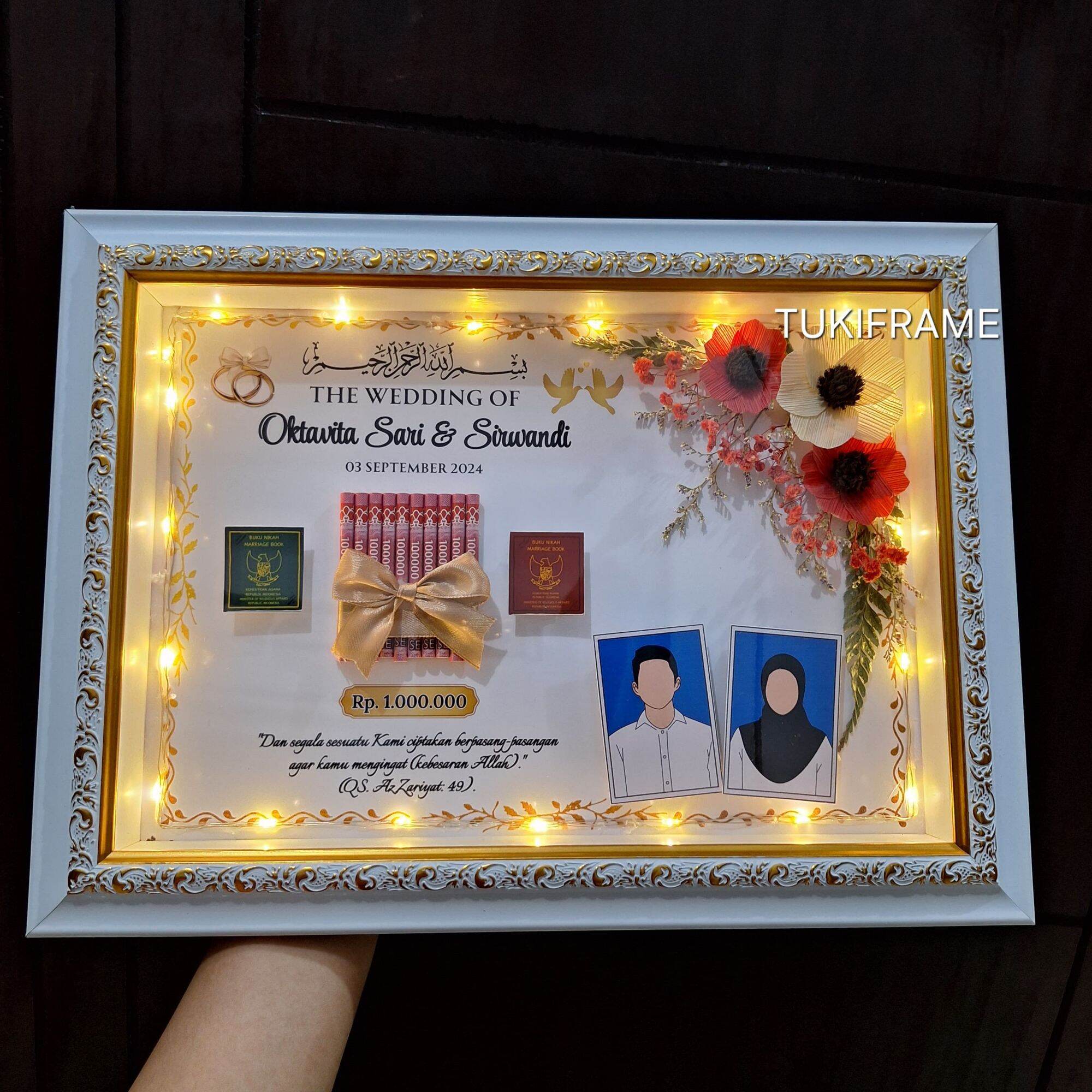 Bingkai Mahar 3D Custom / Frame 3D List Gold / Frame Mahar Rustic / Hantaran Pernikahan