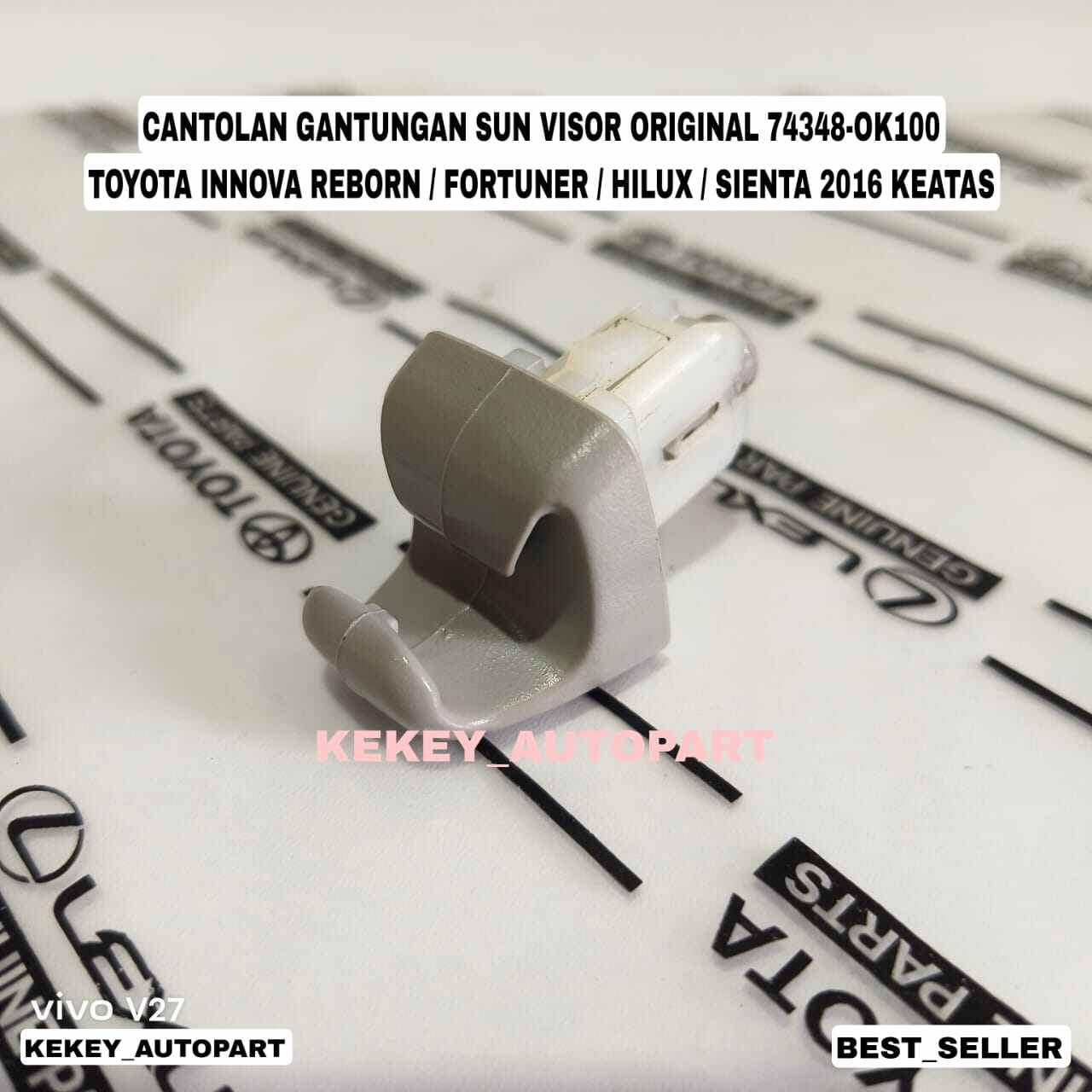 dudukan klip cantolan gantungan sun visor INNOVA REBORN FORTUNER VRZ SIENTA 2016 up 74348-OK100 B0 original Giá 25,000 Đồng*Miễn phí vận chuyển