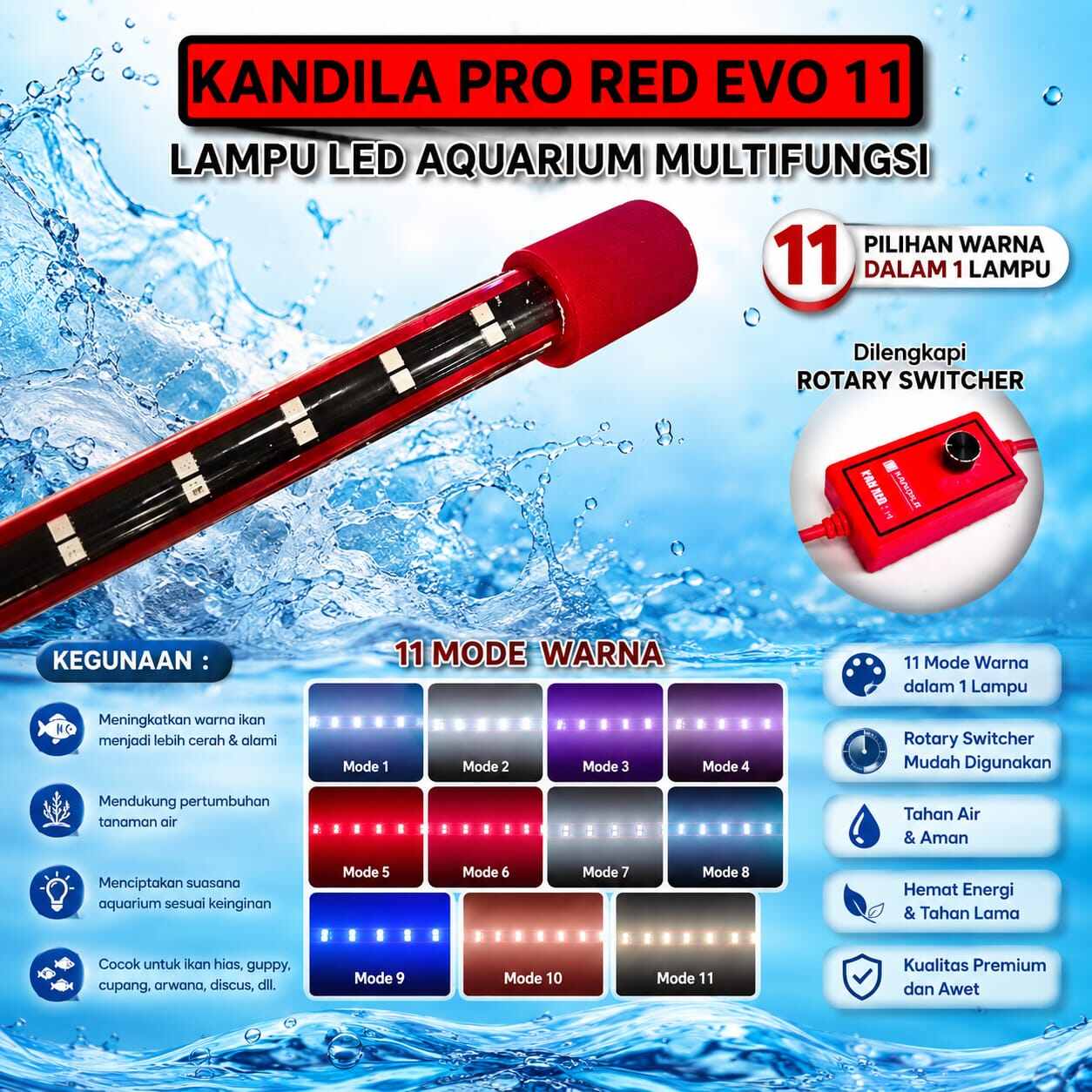 LAMPU KANDILA PRO EVO 1200 LED TANNING AQUARIUM AQUASCAPE 11 MODE CAHAYA
