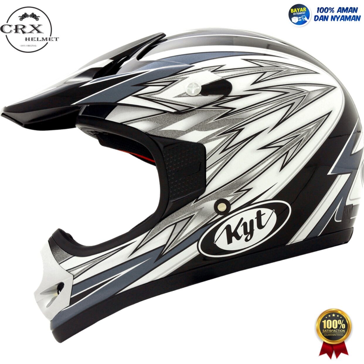 Helm kyt cross pro motif black white 