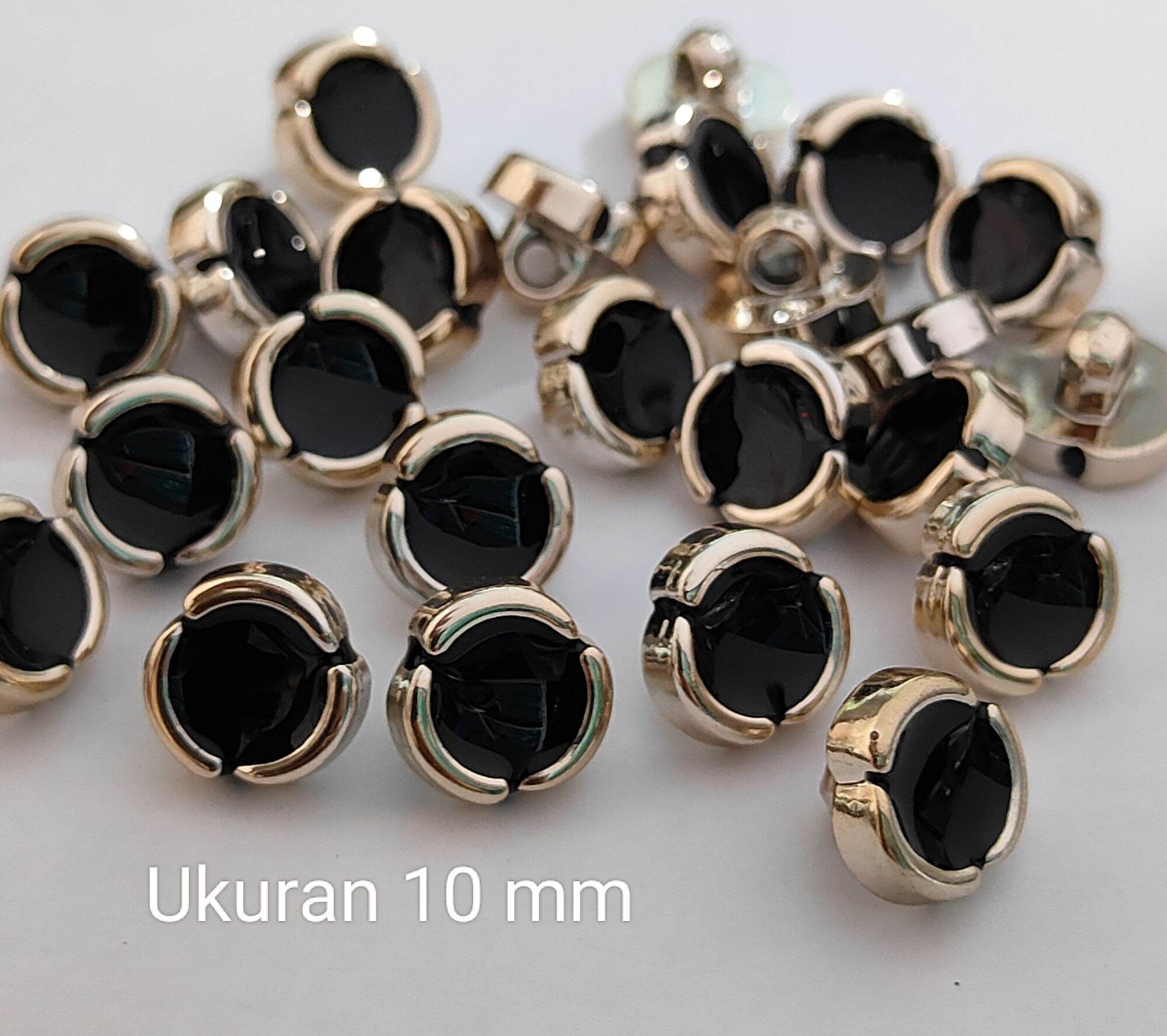 50 Pcs KANCING BAJU MUTIARA HIAS MEWAH JAMUR HITAM LIST Clasik 16L 10 mm