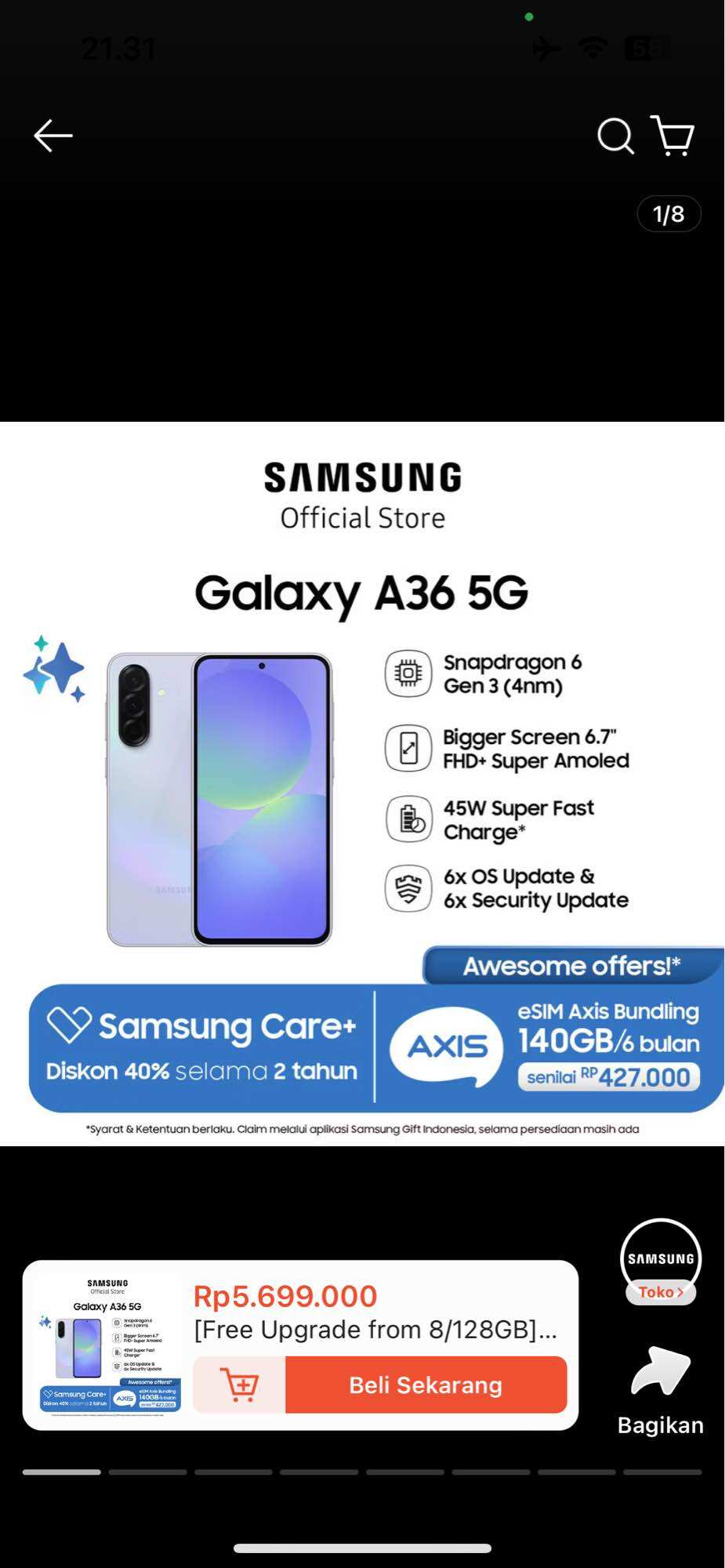 Samsung a36 5G new garansi resmi 8/256GB Harga  5,200,000 Ringgit*Penghantaran Percuma