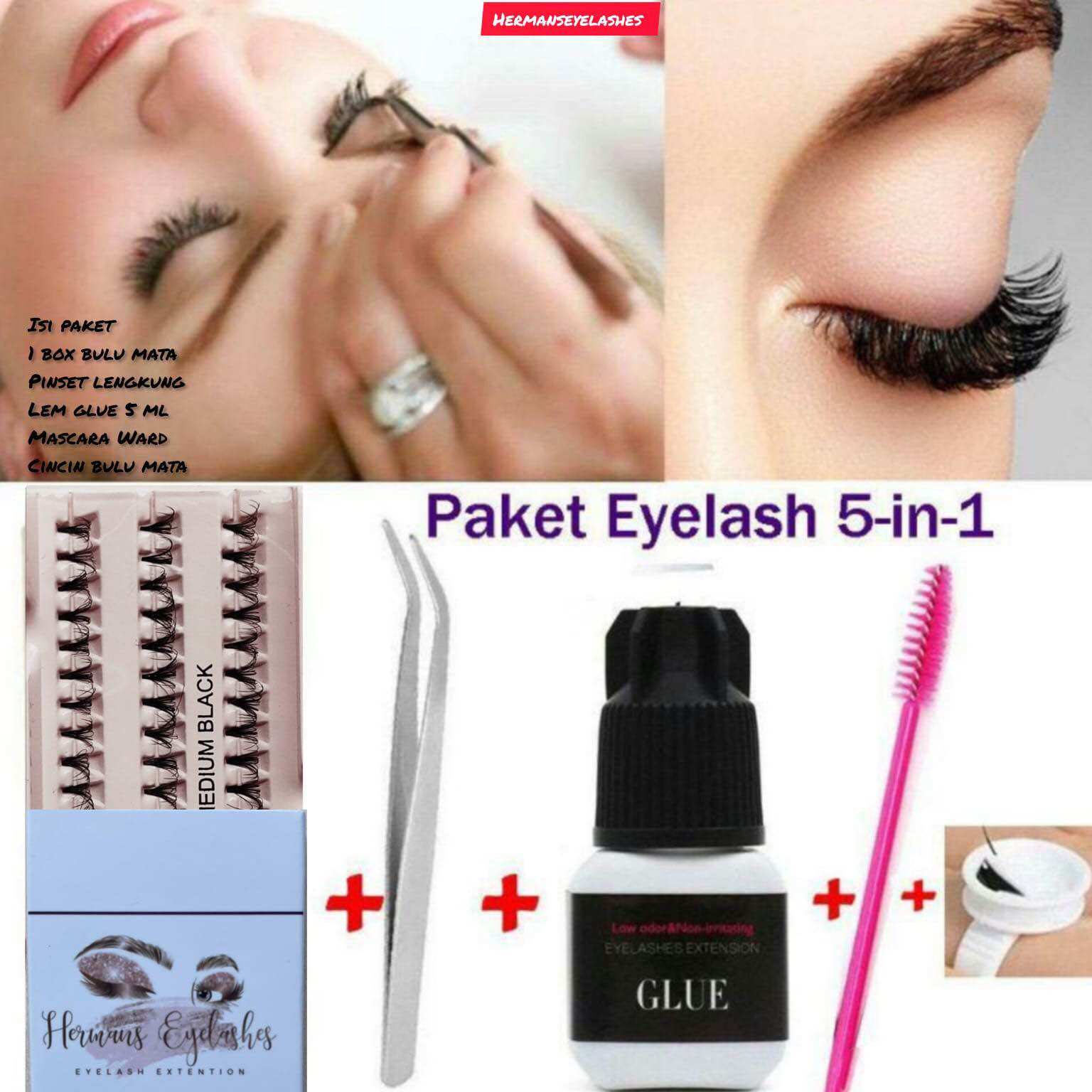 Eyelash Extension Paket Bulumata Tanam Lem Paket 5-in-1
