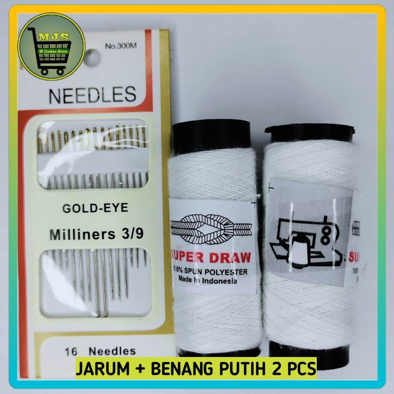 1 Paket Jarum Jahit Tangan Regal dan Benang 2 gulung Hitam Putih