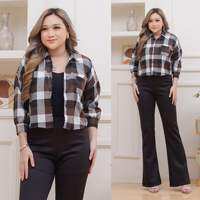 Atasan Kemeja Wanita Kekinian Lengan Panjang Model Crop top Bahan Flanel Bisa di Gunakan Kemeja atau Outer